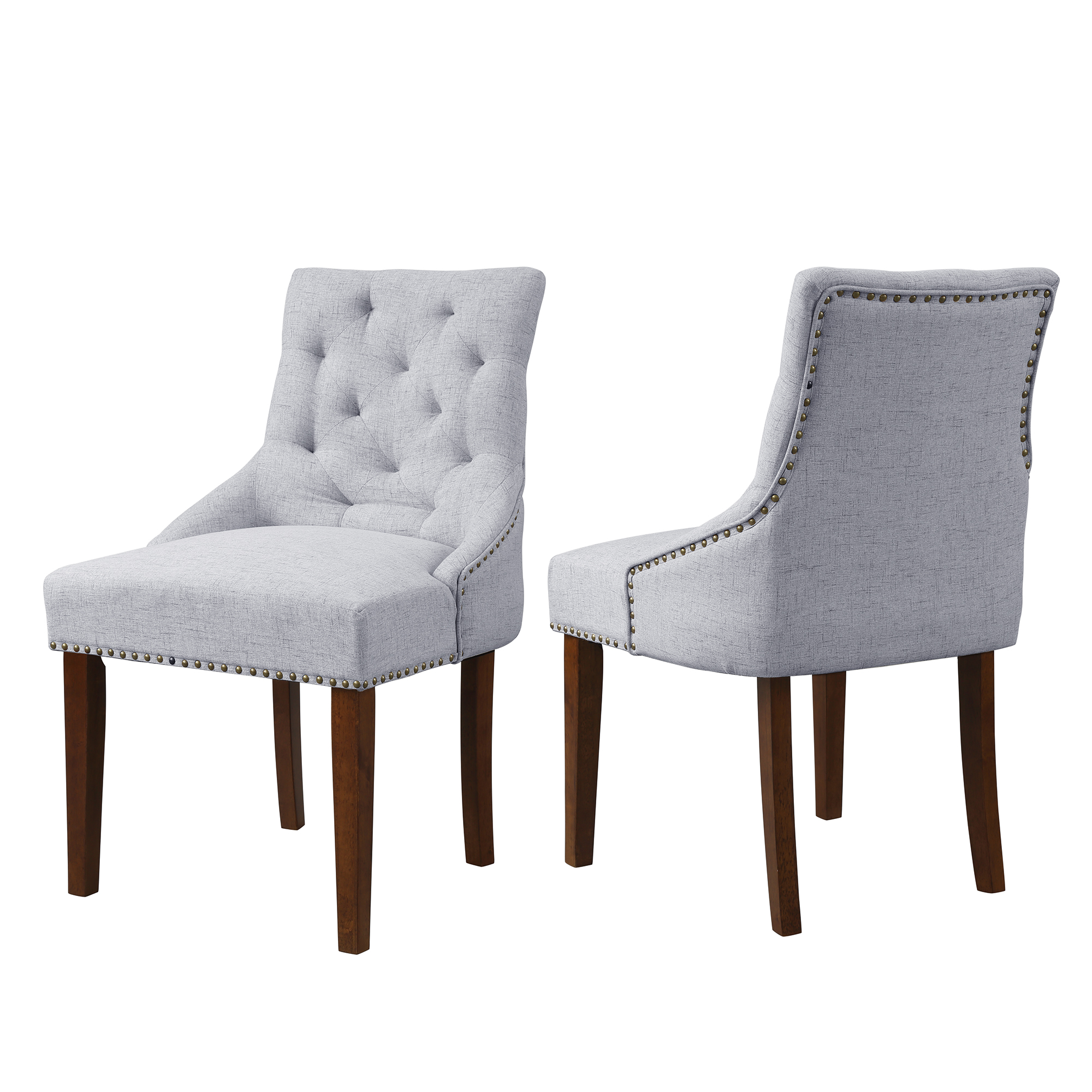 Dining Chair with Armrest, Nailhead Trim, Linen Upholstery Set of 2 (Gray)-Boyel Living