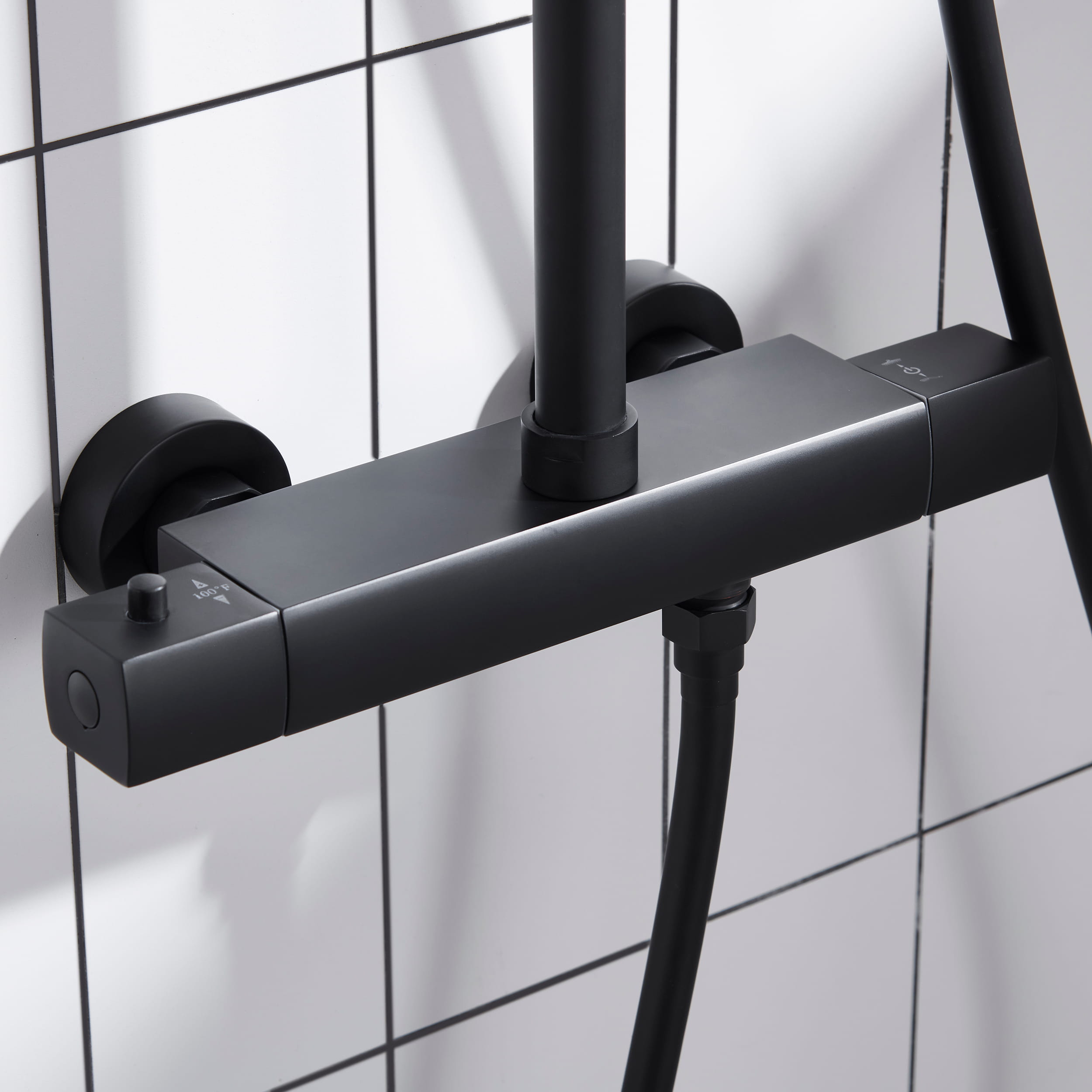 2 Function Wall Mount Rectangular Thermostatic Rain Shower System in Matte Black-Boyel Living