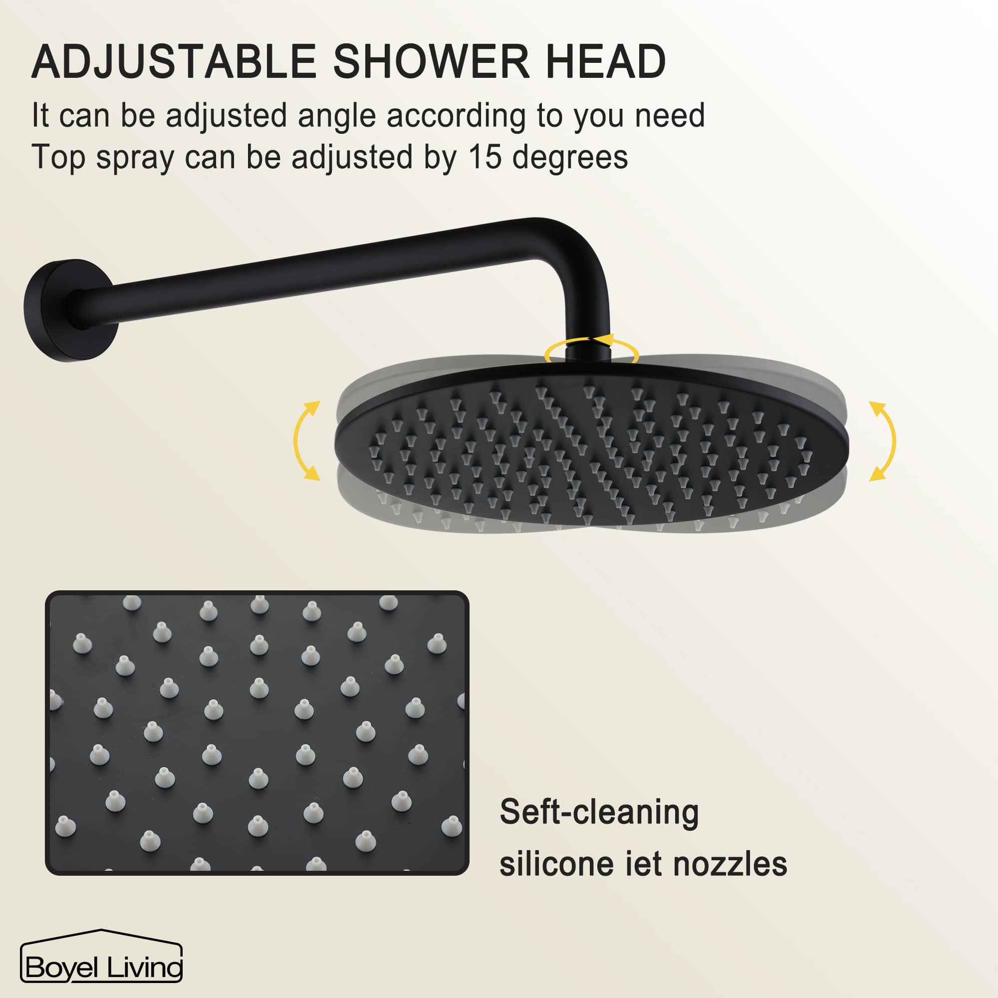 Boyel Living Wall-Mounted Round Bathroom Shower Faucets Set with 1.5 GPM Handheld Shower in Matte Black-Boyel Living