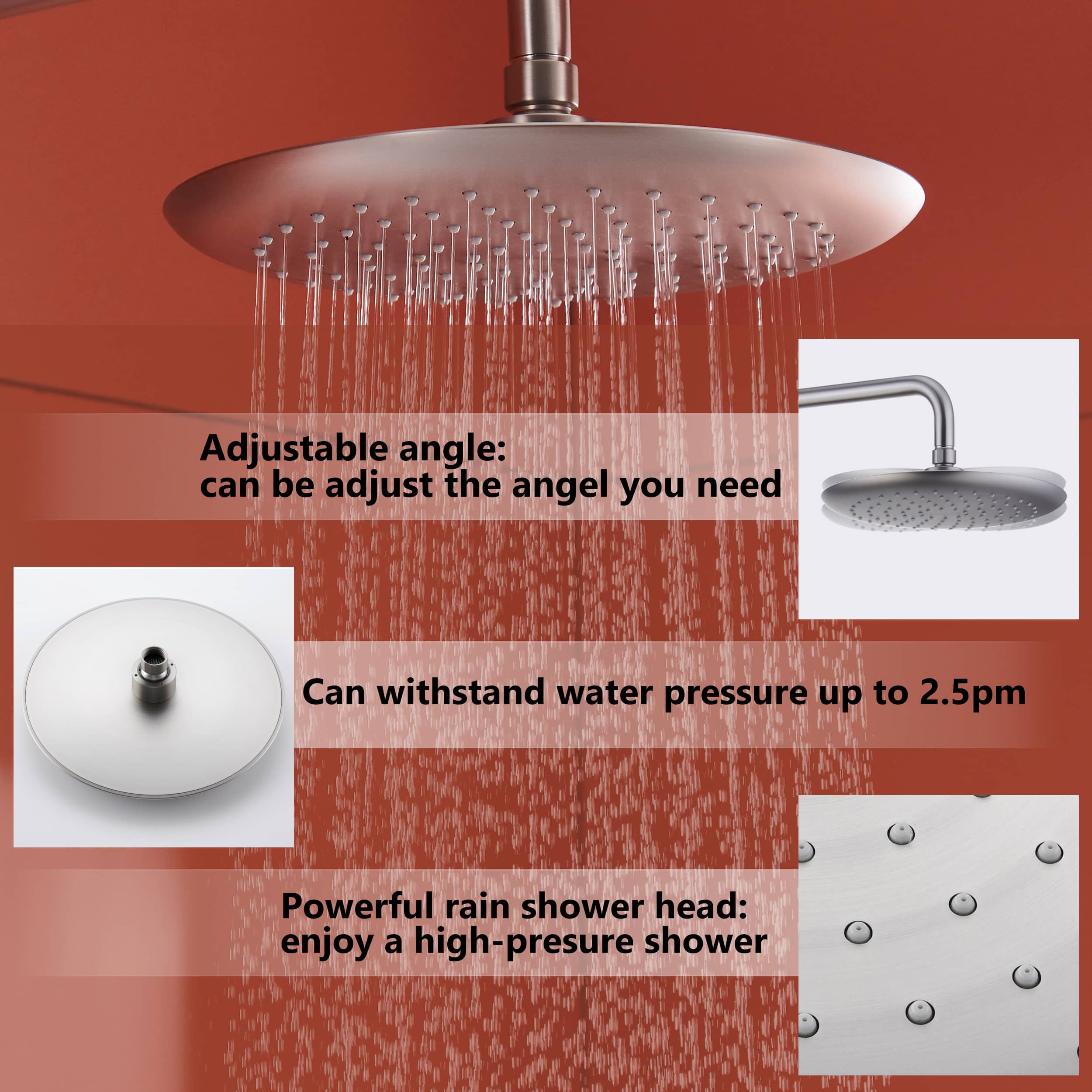 2 Function Wall Mount Round Thermostatic Rain Shower System in Brushed Nickel-Boyel Living