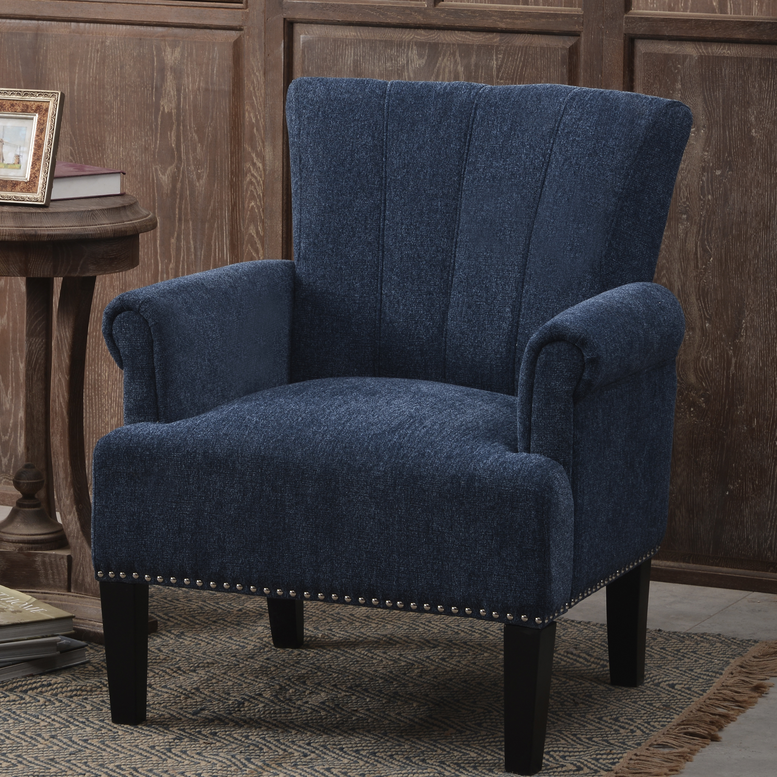 Accent Rivet Tufted Polyester Armchair ,Navy Blue-Boyel Living