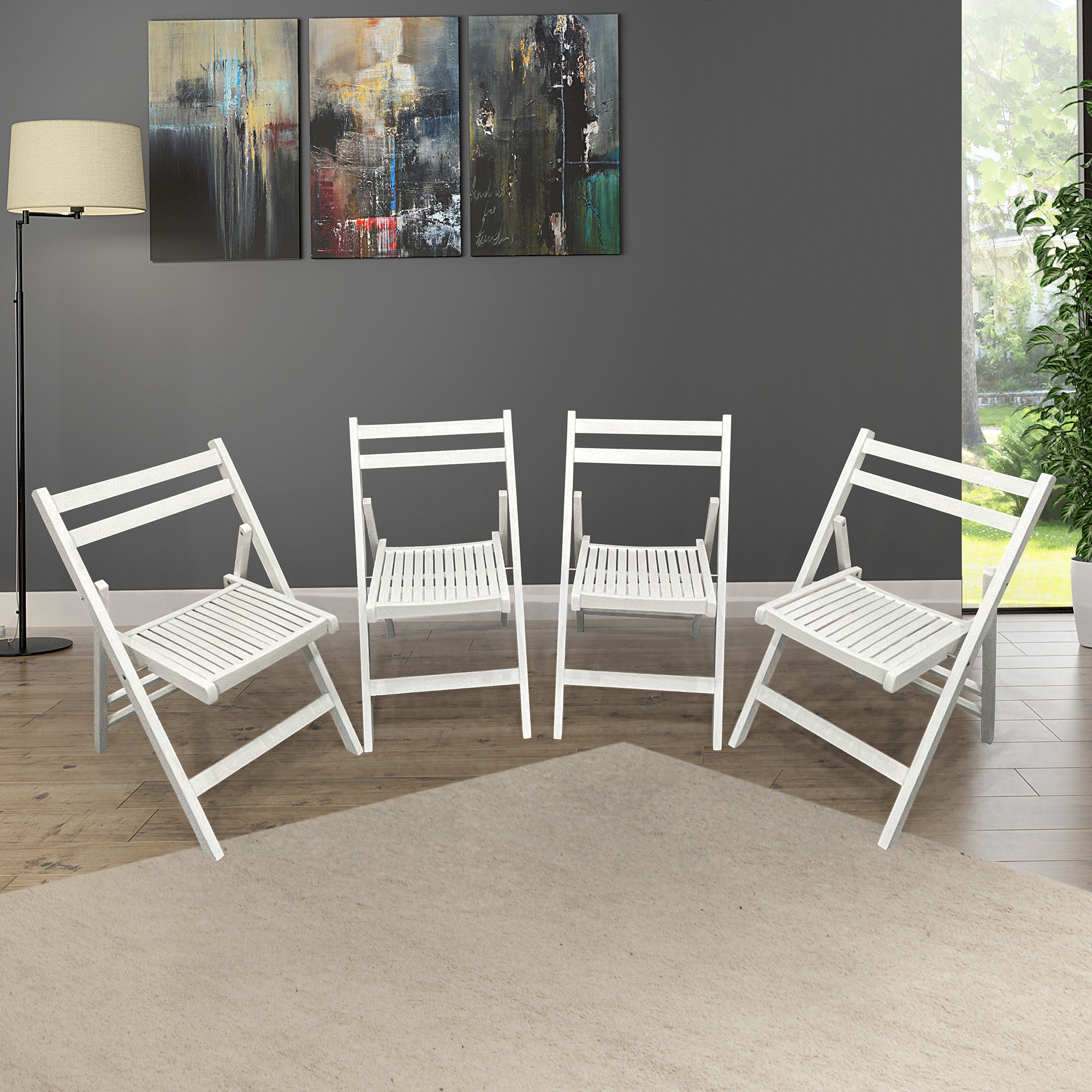 Furniture Slatted Wood Folding Special Event Chair - White, Set of 4 ，FOLDING CHAIR, FOLDABLE STYLE-Boyel Living