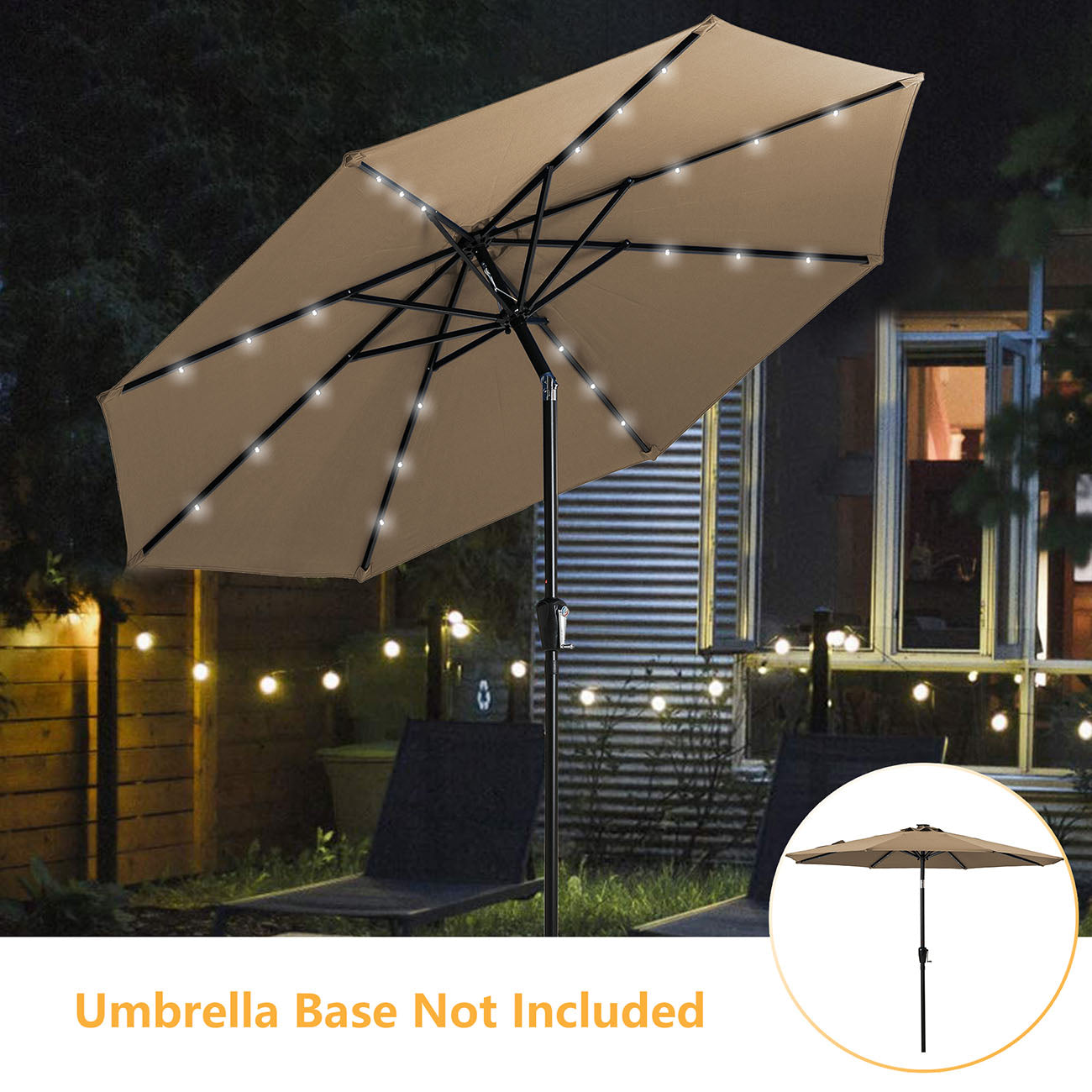 Boyel Living 9-ft Patio Umbrella with LED Lights (Taupe)-Boyel Living