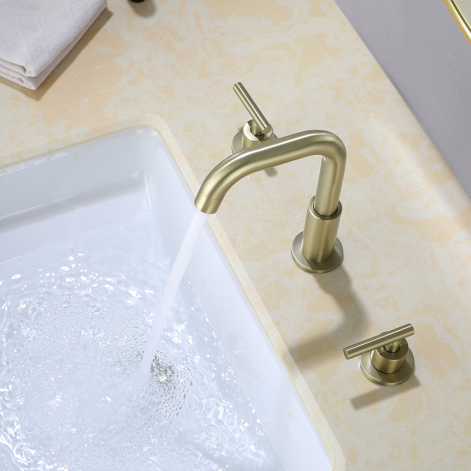 Boyel Living 8 in. Widespread 2-Handle Mid-Arc Bathroom Faucet with Valve and cUPC Water Supply Lines in Brushed Gold-Boyel Living