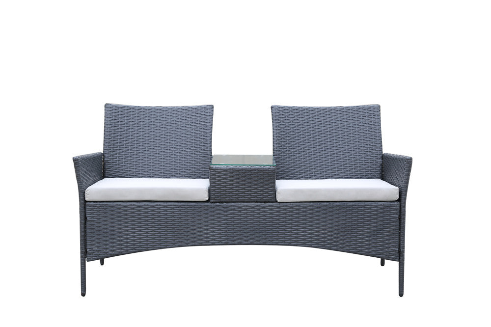 Patio Wicker Loveseat with Build-in Coffee Table-Boyel Living