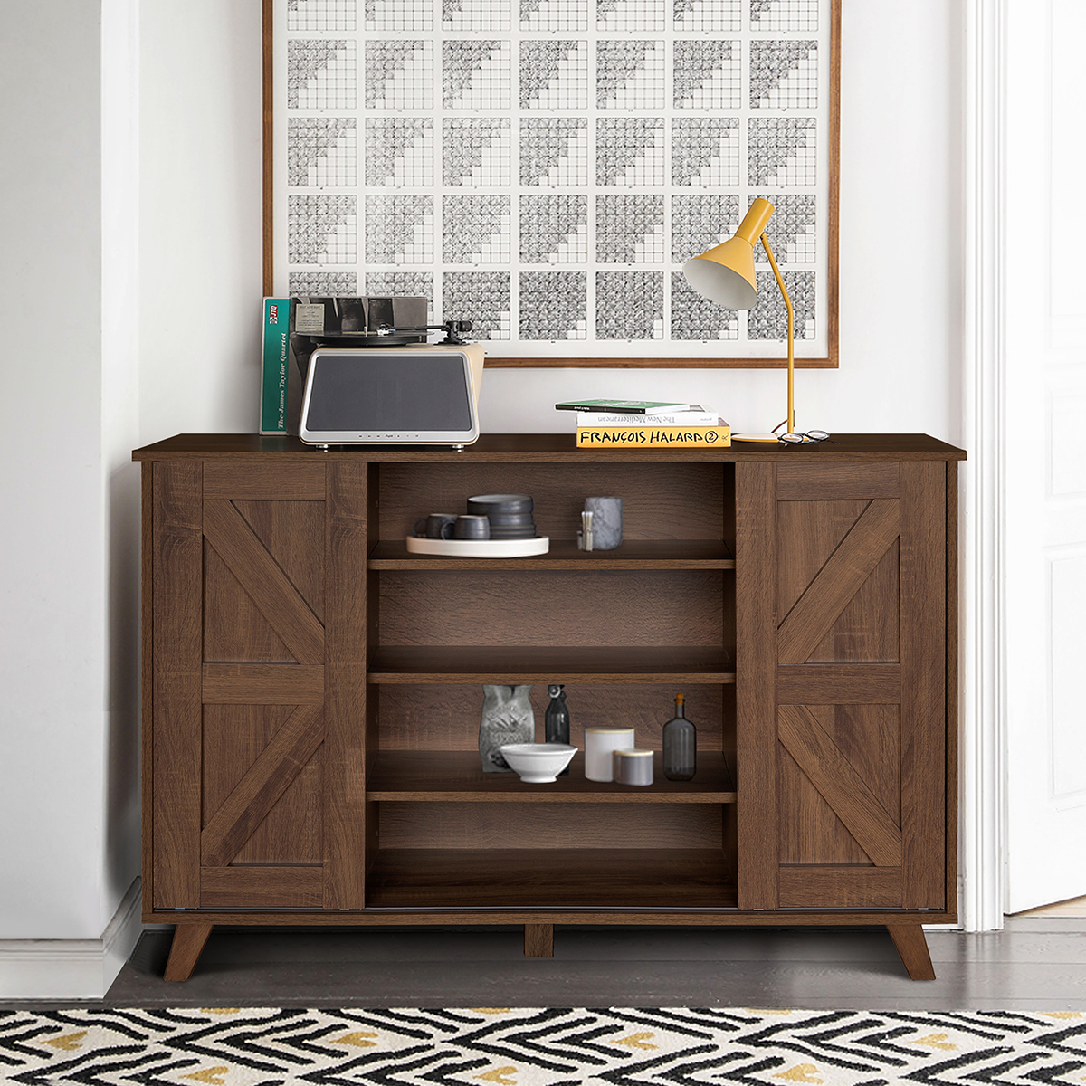Sideboard Storage Cabinet, Brown, Walnut Finish-Boyel Living