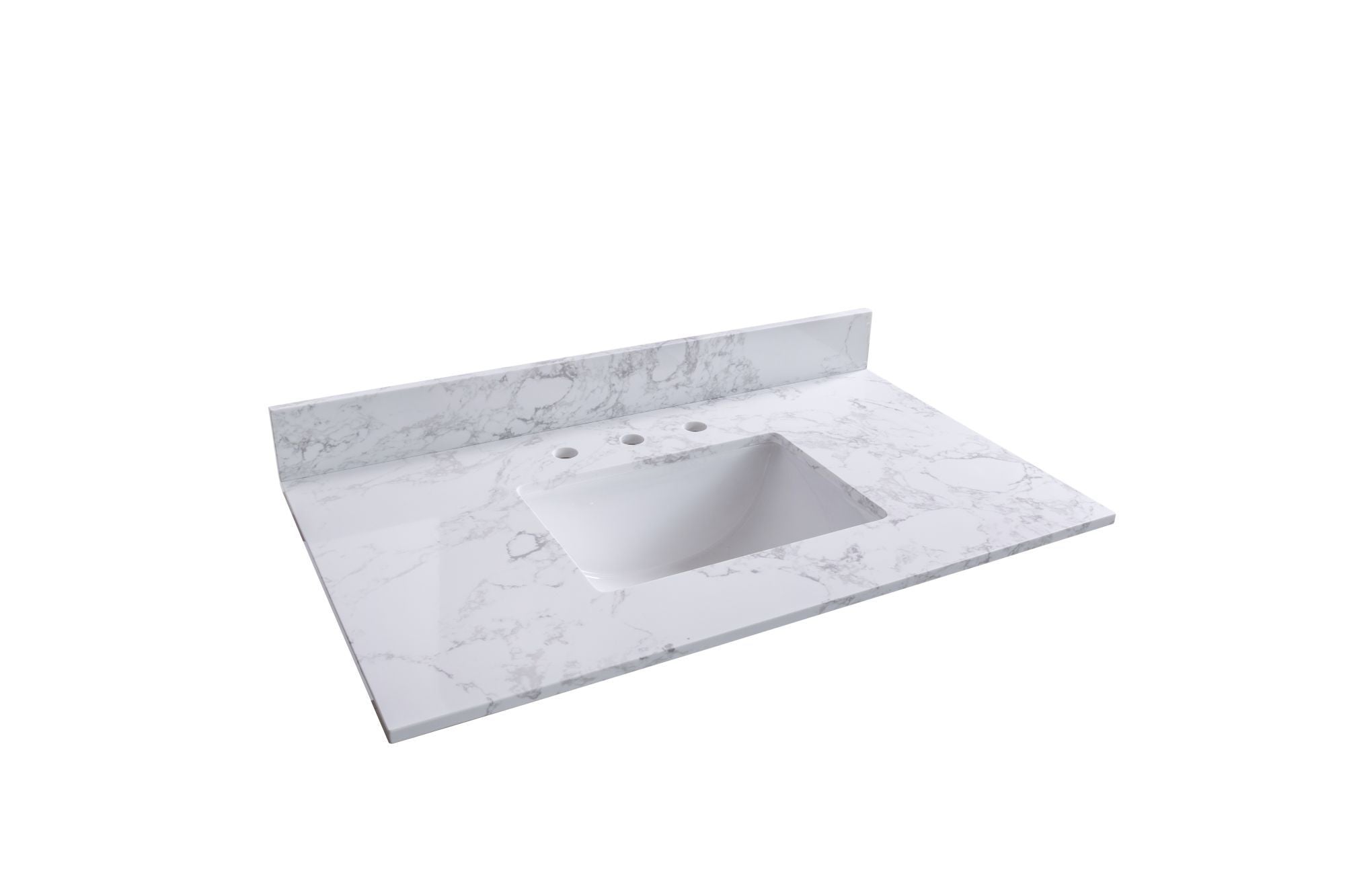 37 inch bathroom vanity top stone carrara white new style tops with rectangle undermount ceramic sink  and back splash with 3 faucet hole  for bathrom cabinet-Boyel Living