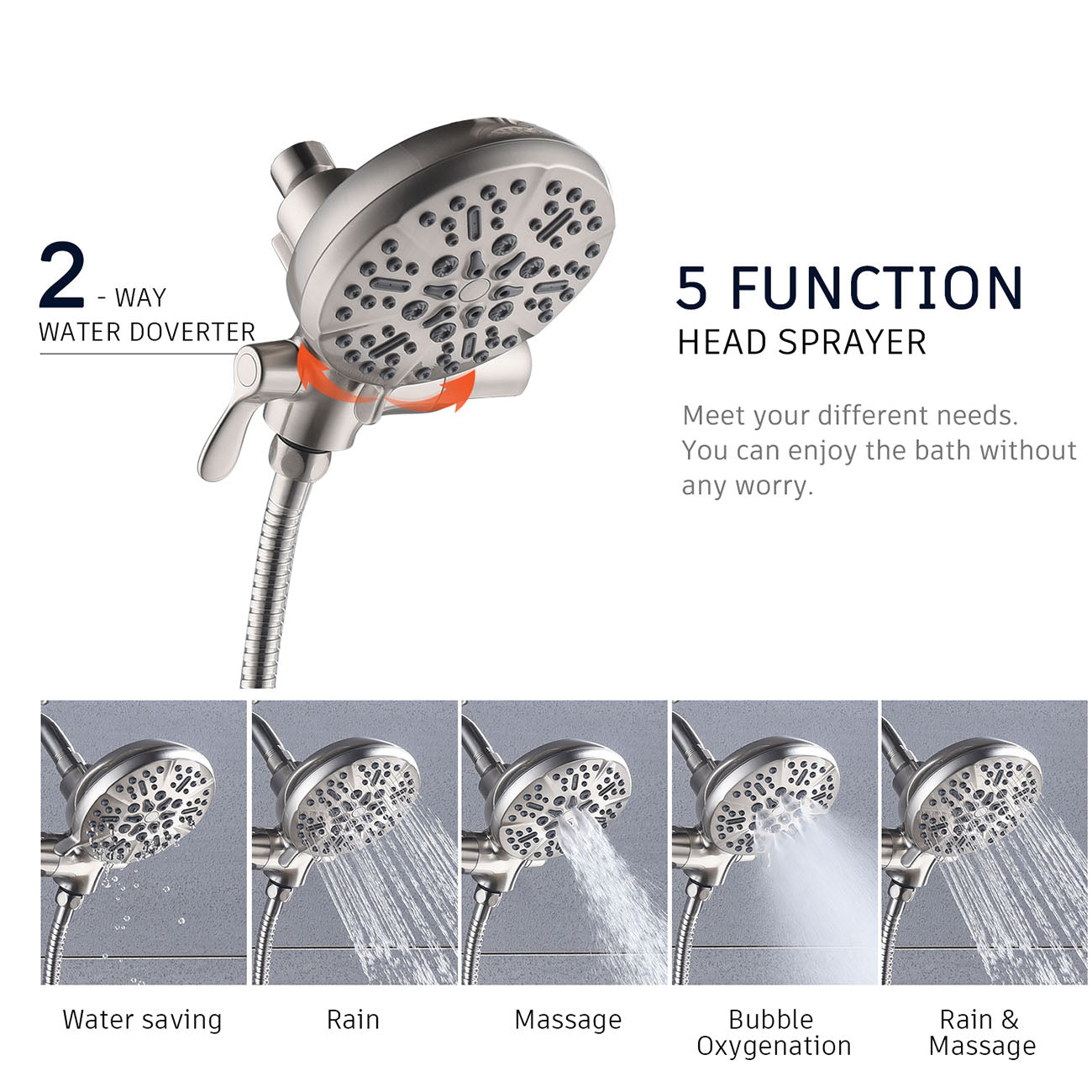 5-Spray Patterns 5 in. Wall Mount Dual Shower Heads and Handheld Shower Head-Boyel Living