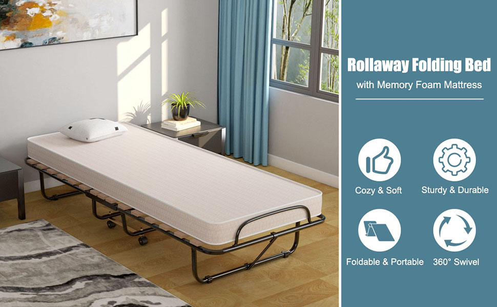Extra Guest Folding Bed with Memory Foam Mattress