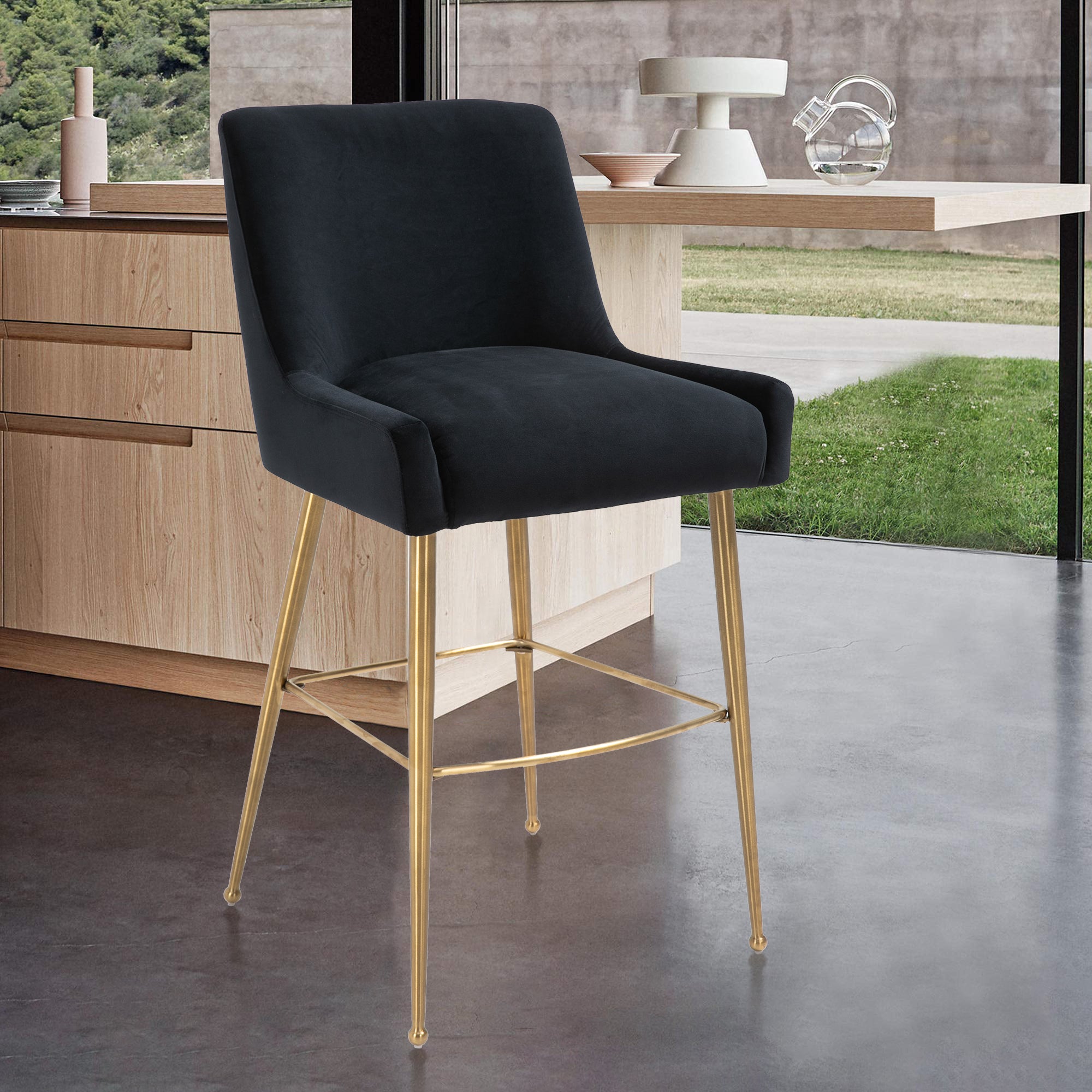 Counter & Bar Stool with Back, Golden Brushed Legs (Set of 2)-Boyel Living