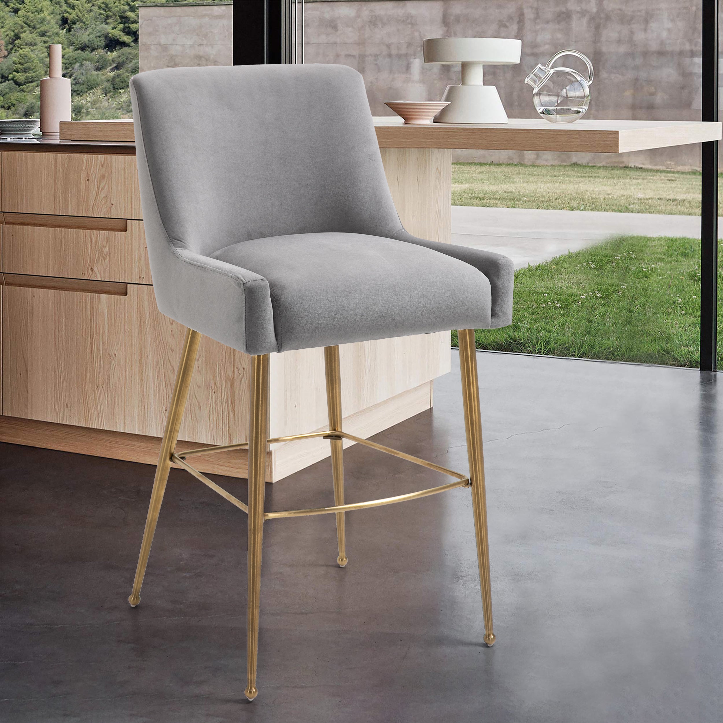 Counter & Bar Stool with Back, Golden Brushed Legs (Set of 2)-Boyel Living