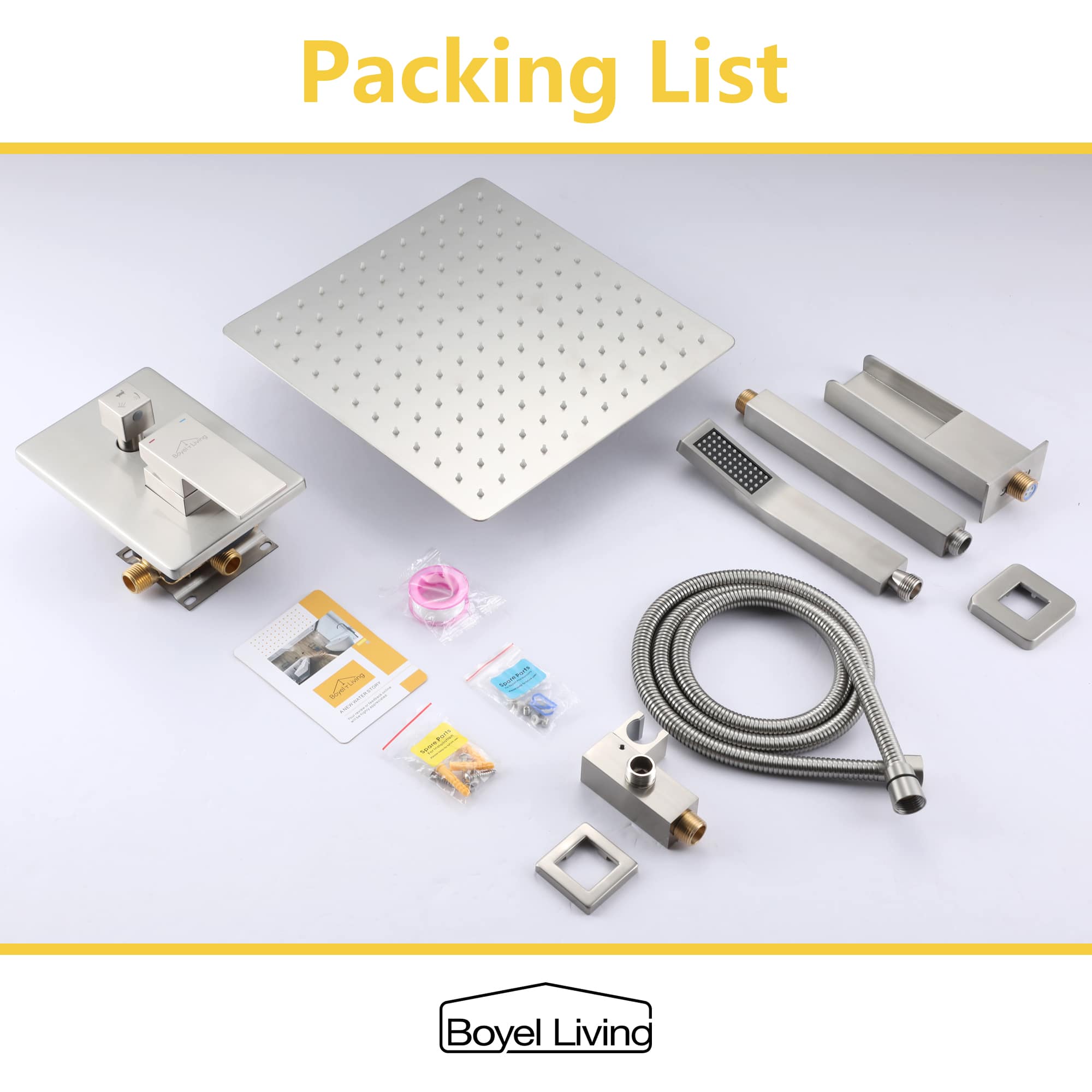 Boyel Living Ceiling Mounted Rain Shower Head Set Shower System with Hand Shower and Tub Spout-Boyel Living