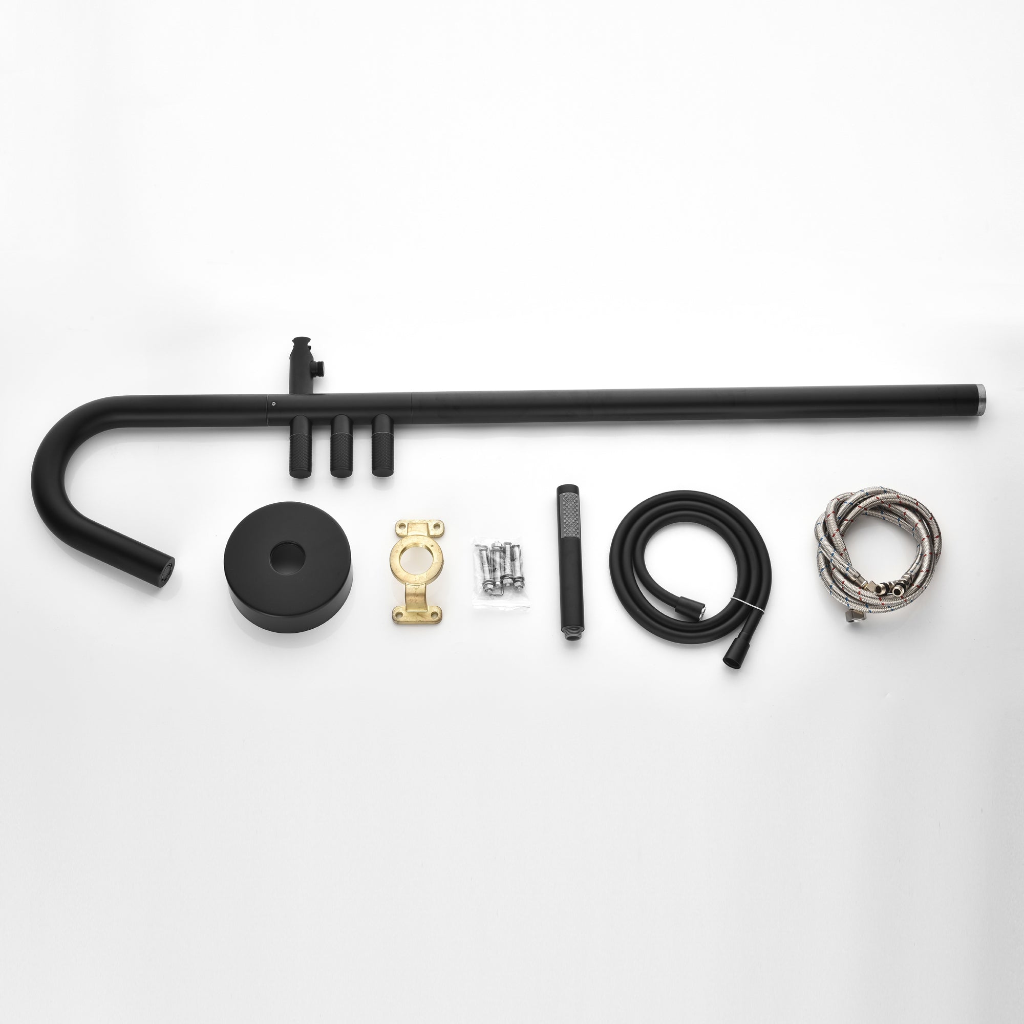 Boyel Living Freestanding Floor Mount 3-Handle Bath Tub Filler Faucet with Handheld Shower and Water Supply Lines in Matte Black-Boyel Living