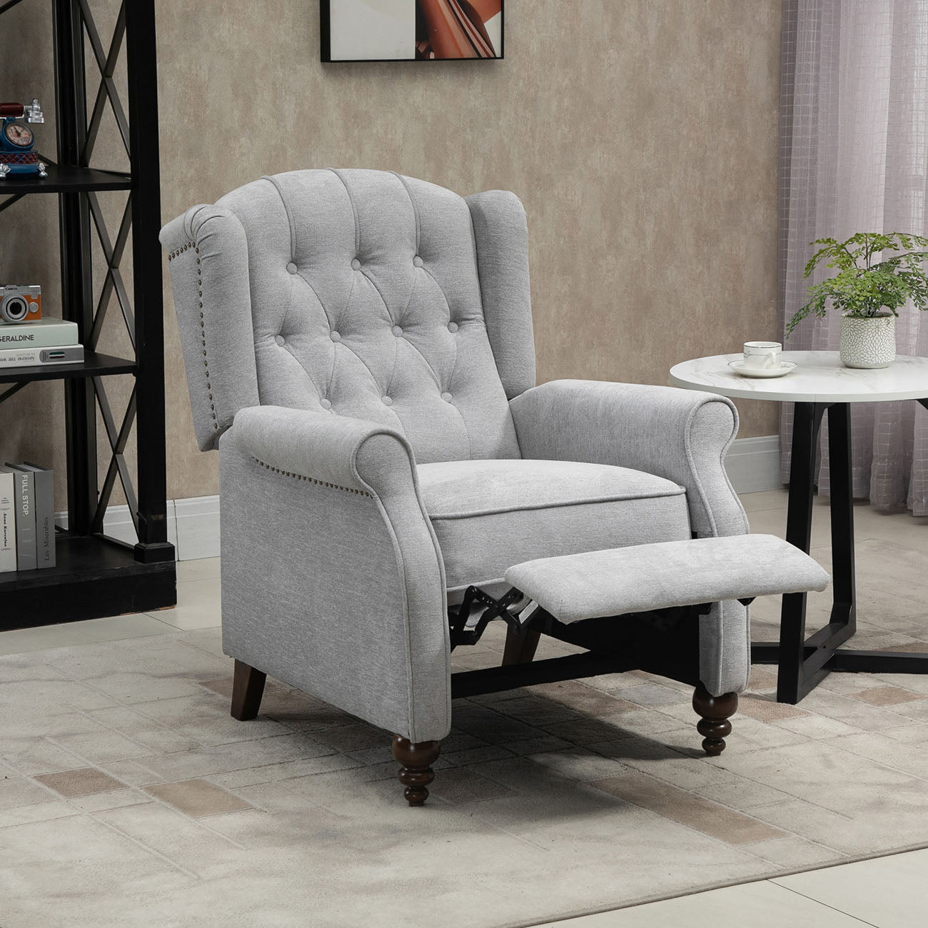 Boyel Living Push Back Reclining Chair Recliner with Wide Armrests and Rubber wooden legs, Blue/Gray-Boyel Living