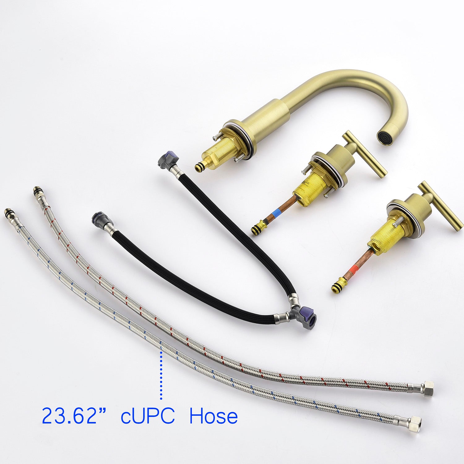 Boyel Living Widespread 2-Handle Bathroom Sink Faucet with Valve and Drain Assembly in Brushed Gold 8 In.-Boyel Living