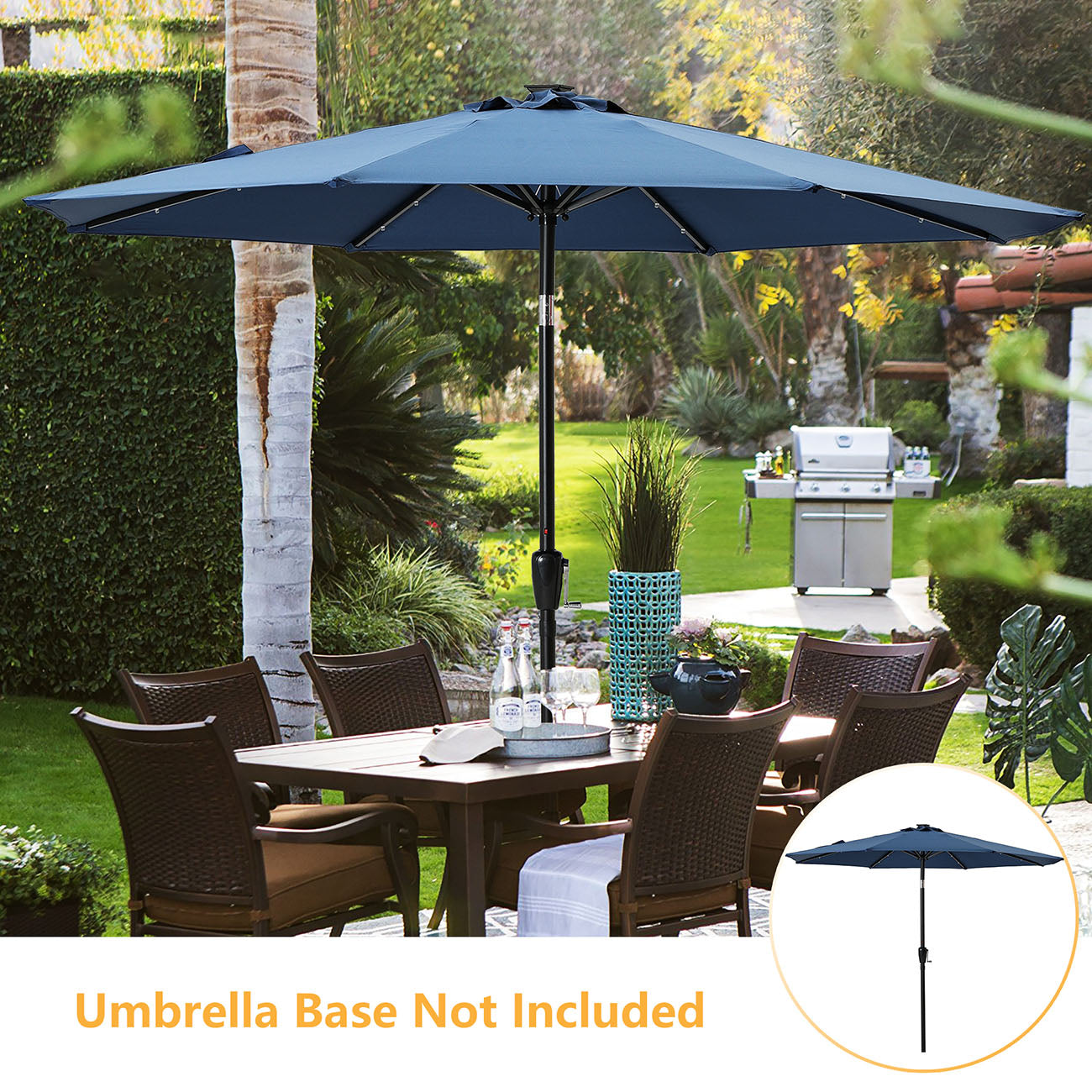 Boyel Living 9-ft Patio Umbrella with LED Lights (Navy)-Boyel Living