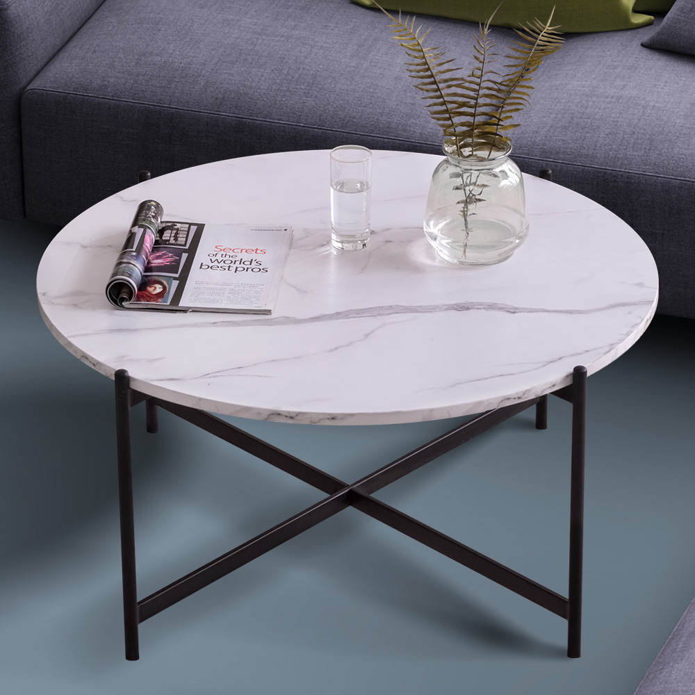 Modern coffee table,Black metal frame with marble color top-36&rdquo;-Boyel Living