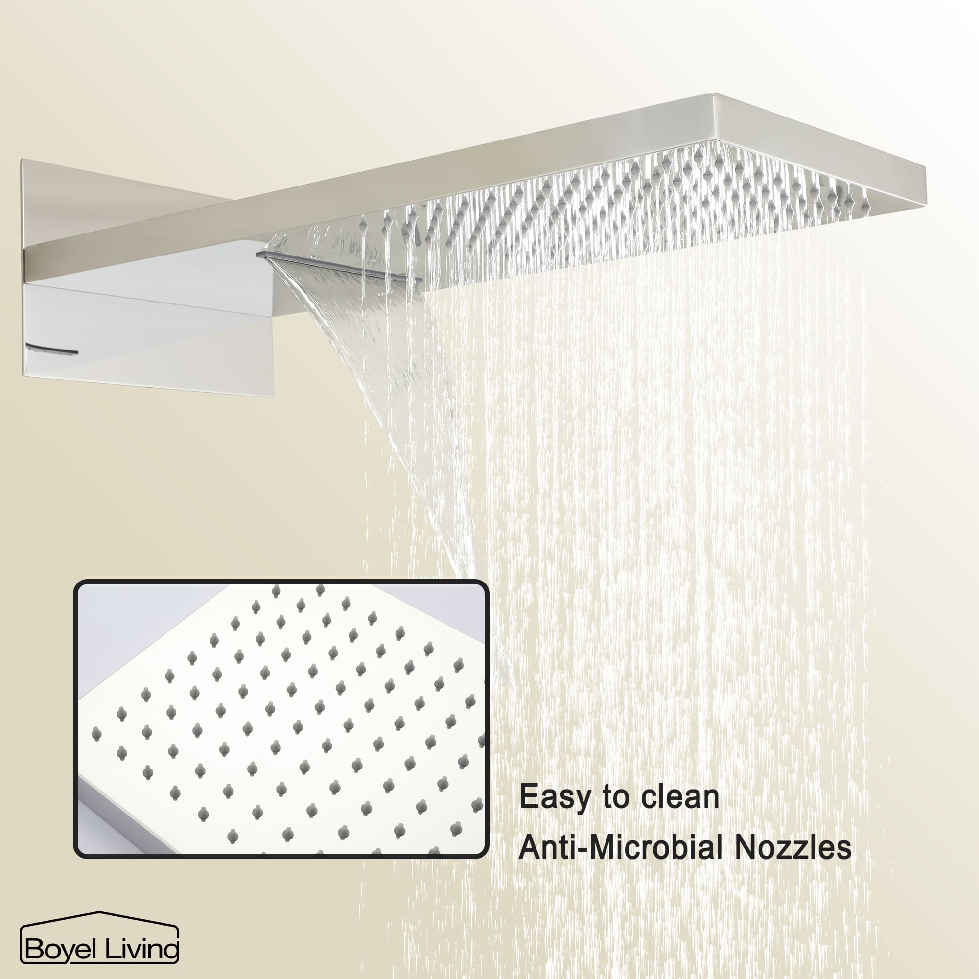 Boyel Living Rainfall & Waterfall 2 GPM 10 in. Wall Mount Dual Shower Heads System with Handheld Shower and Pressure Balance Valve-Boyel Living