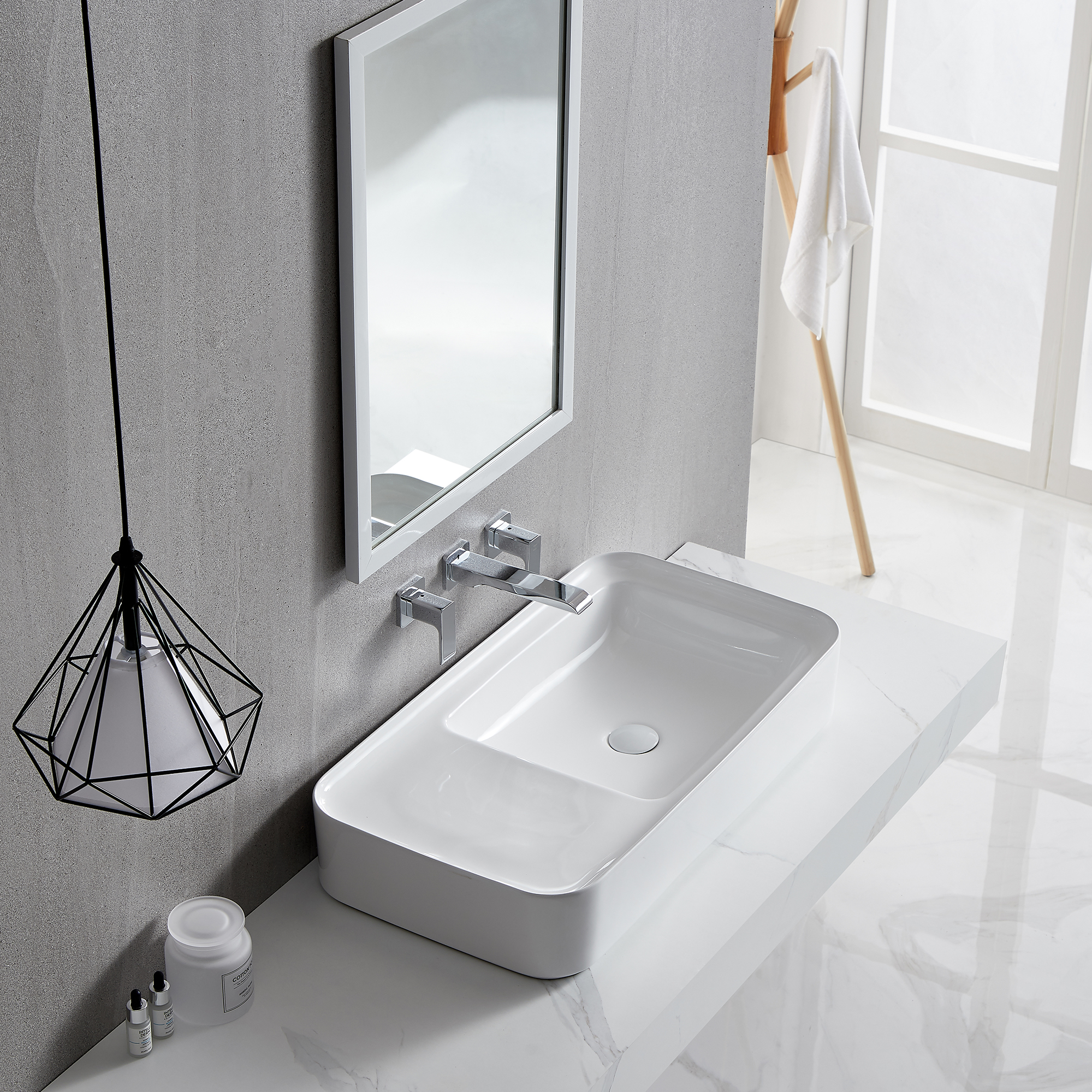 Ceramic Rectangular Above Counter White Bathroom Sink Art Basin-Boyel Living
