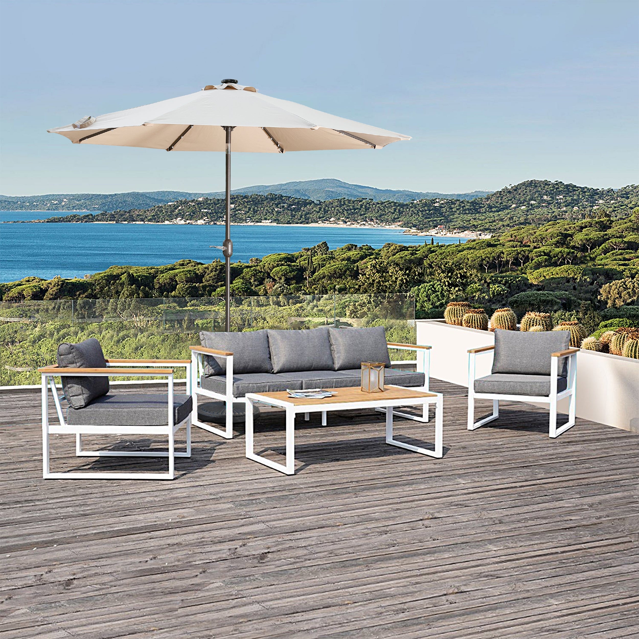 9ft Patio Umbrella Outdoor Market 32 LED Solar Umbrella with Tilt and Crank-Boyel Living