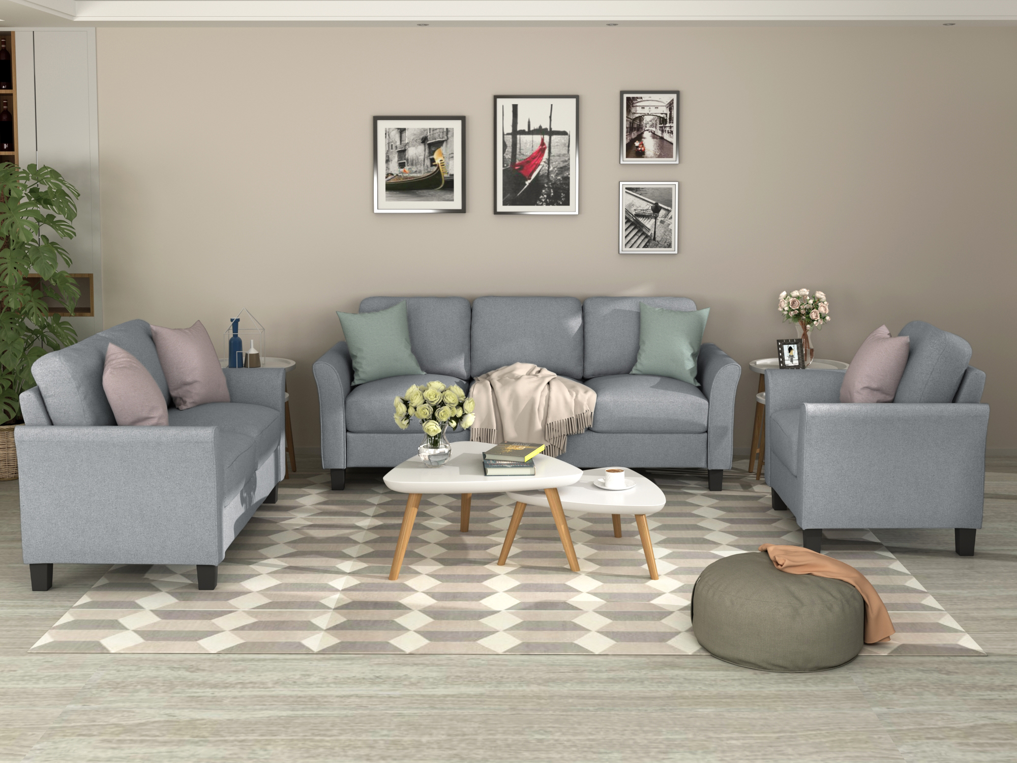 Living Room Sets Furniture Armrest Sofa Single Chair Sofa Loveseat Chair 3-Seat Sofa (ChairLoveseat Chair3-Seat Sofa, Gray)-Boyel Living