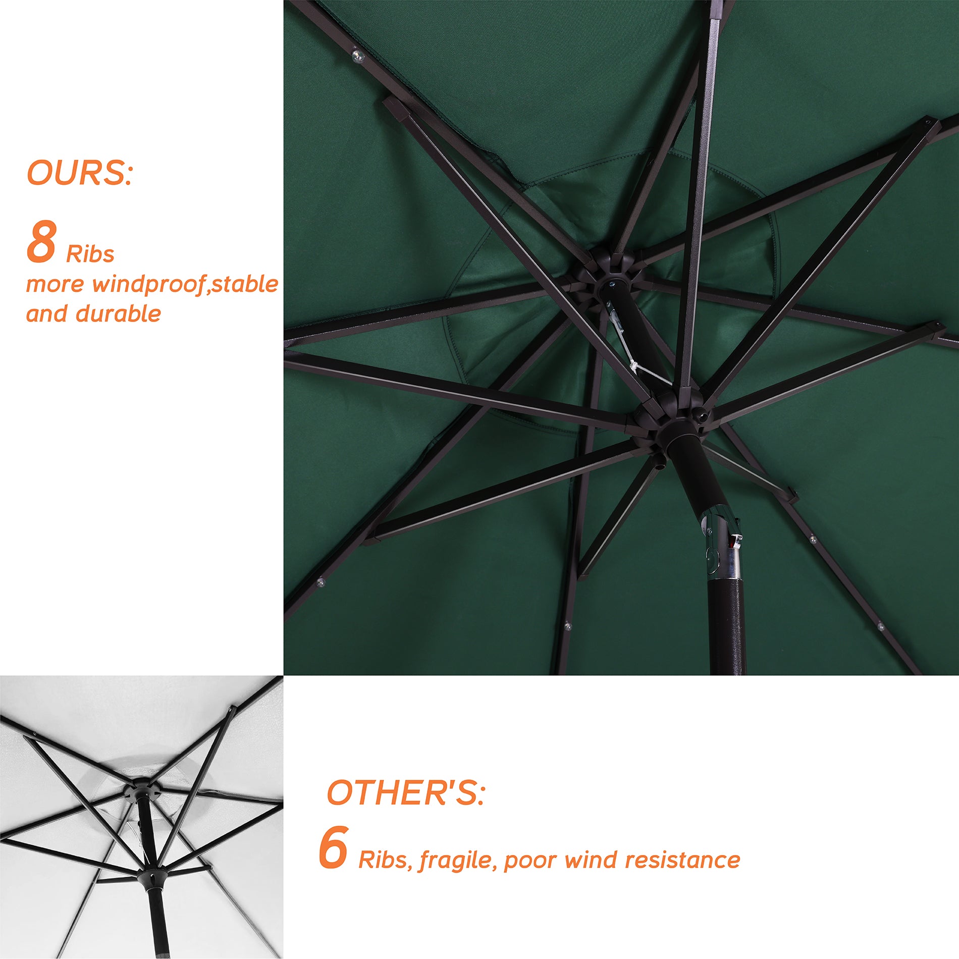 9Ft Patio Cast Aluminum Umbrella with 32 LED Solar Lights-Boyel Living