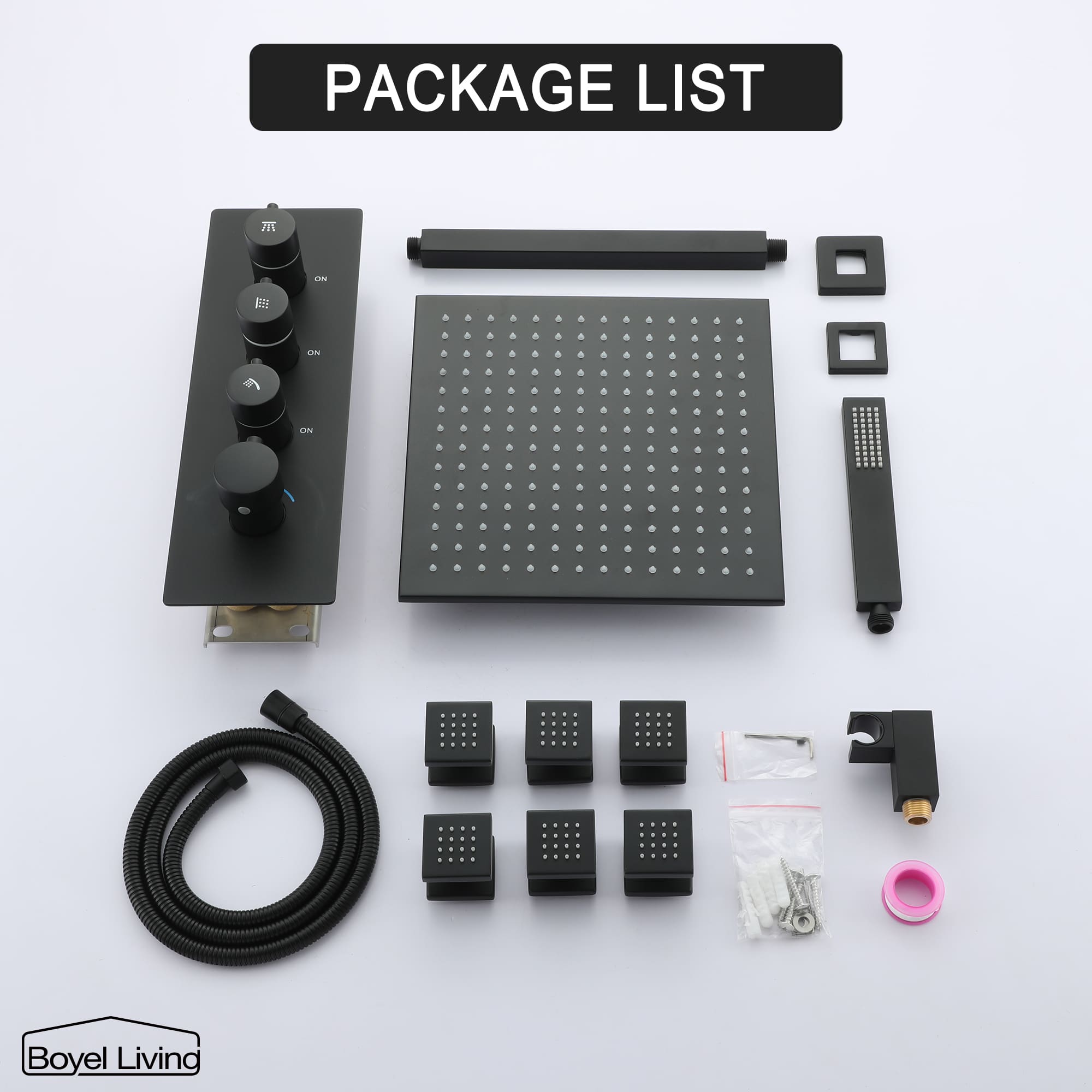 Boyel Living Luxury 6 Jets Thermostatic Shower System Combo Set with Ceiling Rainfall Shower Head and Handshower-Boyel Living