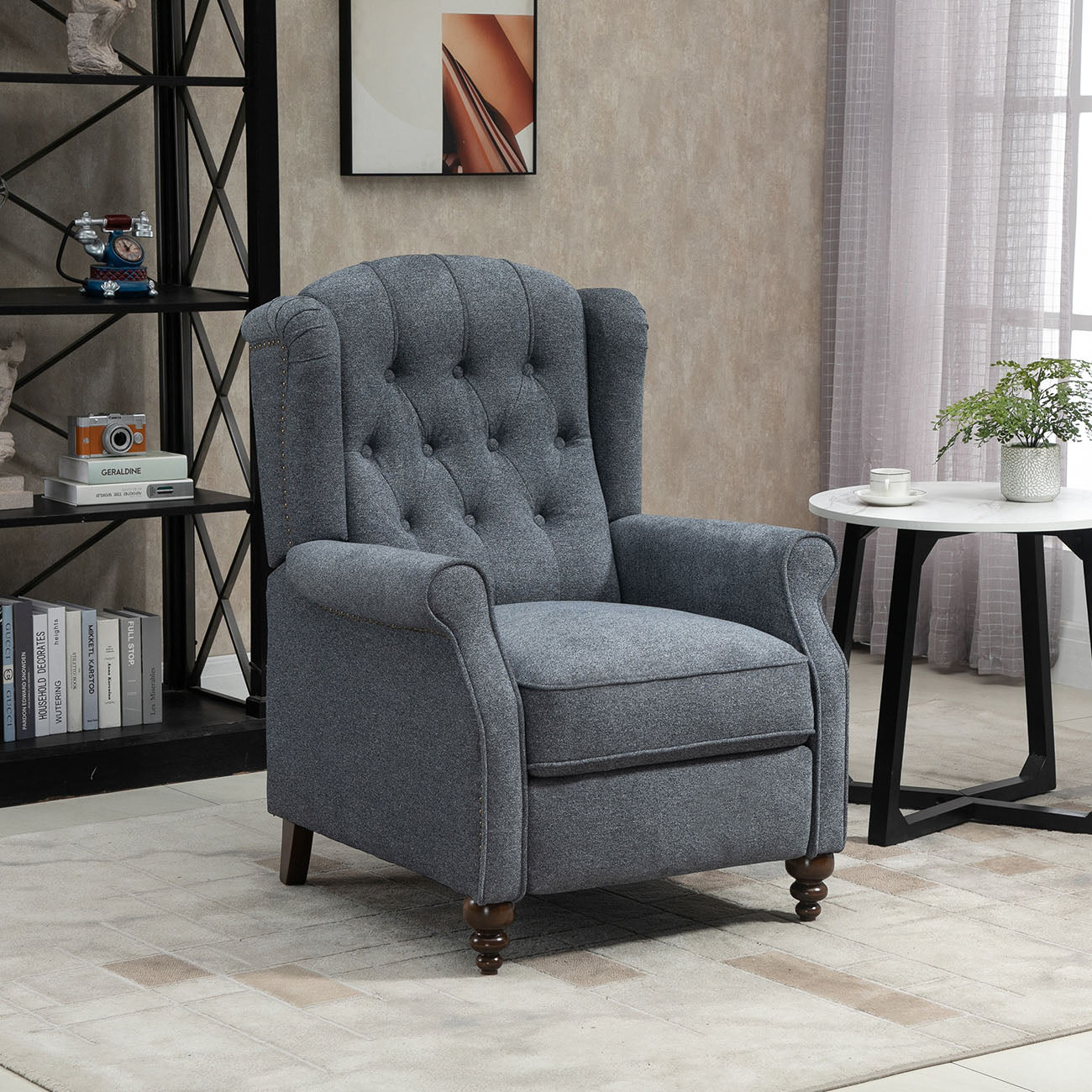 Boyel Living Push Back Reclining Chair Recliner with Wide Armrests and Rubber wooden legs, Blue/Gray-Boyel Living