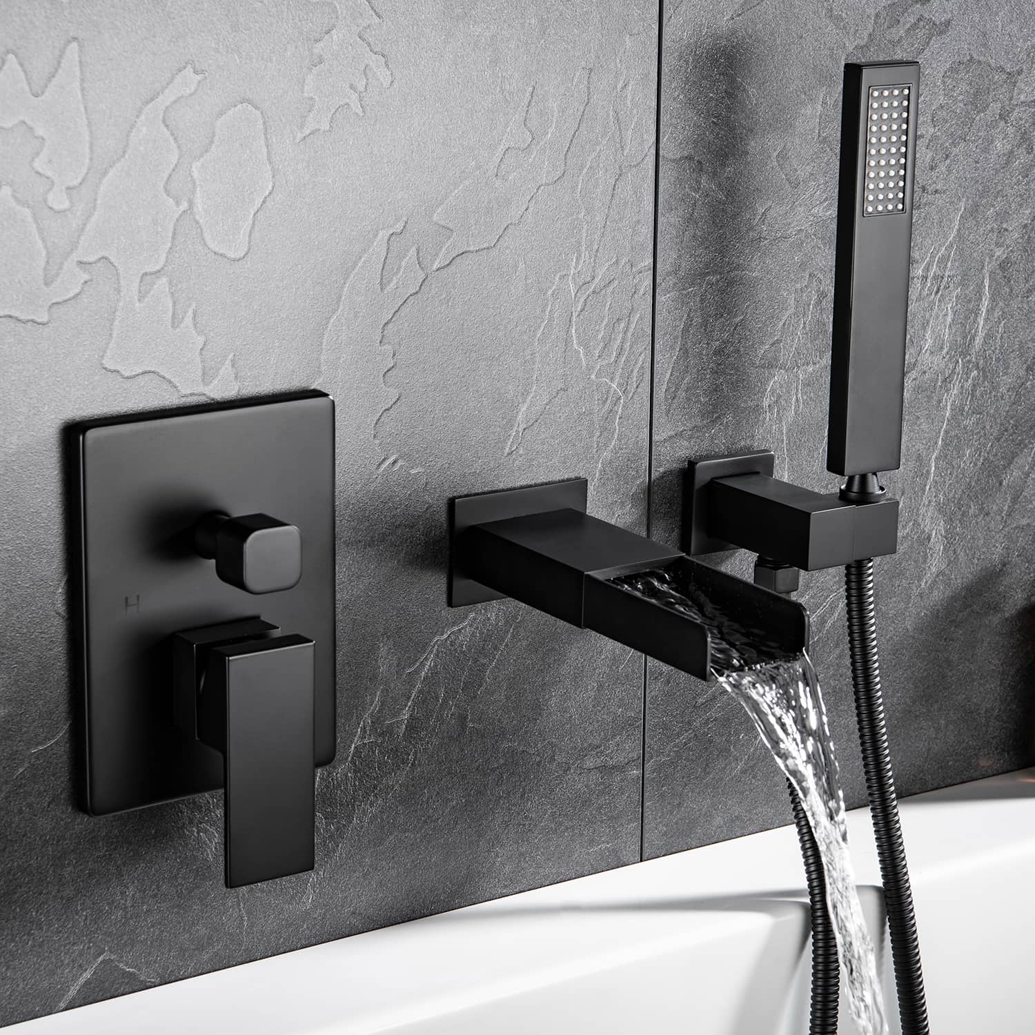 Matt Black Bathtub Faucet With Square Hand-Held-Boyel Living