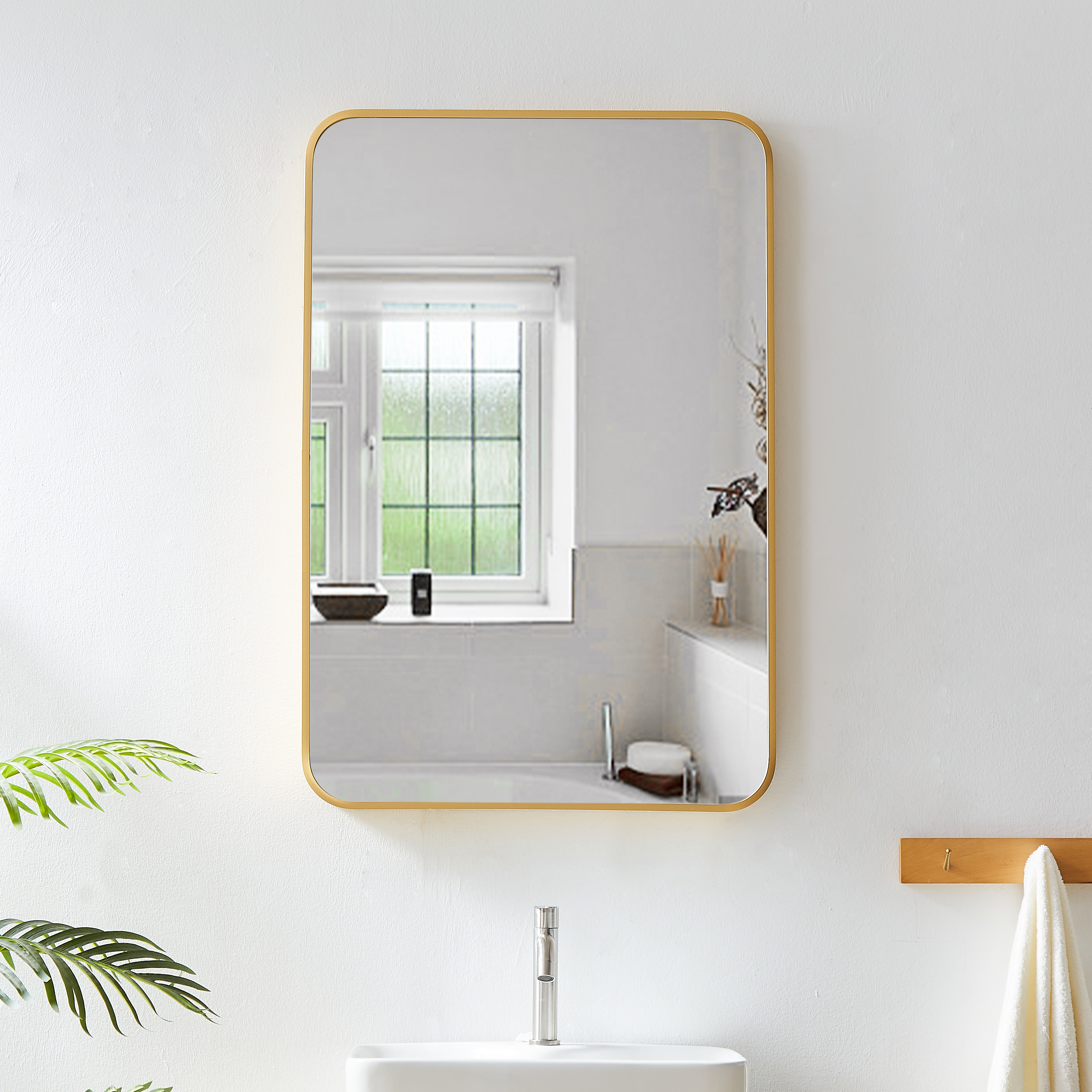 Bedroom Bathroom Square Wall-Mounted Metal Frame High-Definition Mirror-Boyel Living