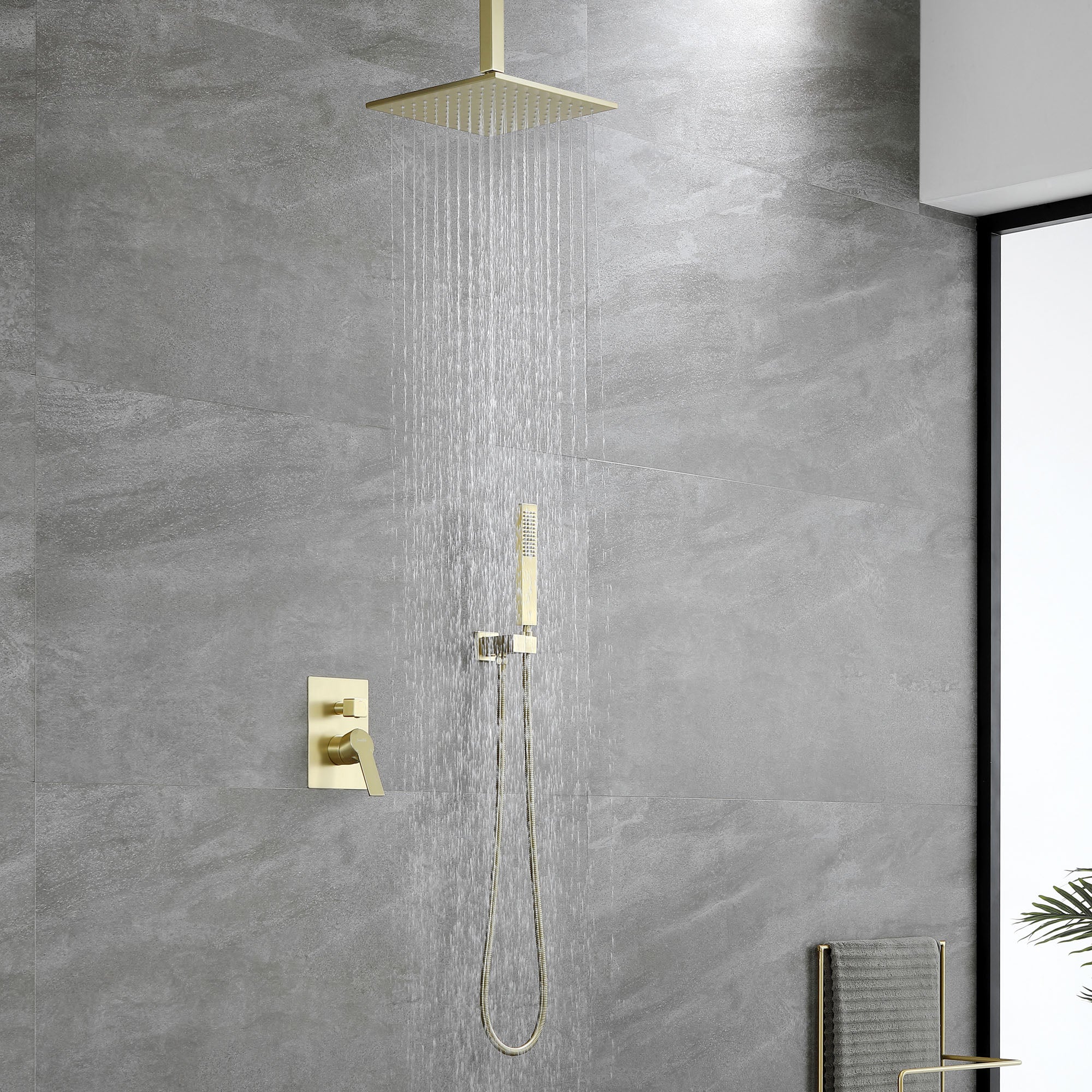 Boyel Living 10 in. Ceiling Mounted Dual Shower Heads with Rough-In Valve Body and Trim in Brushed Gold-Boyel Living