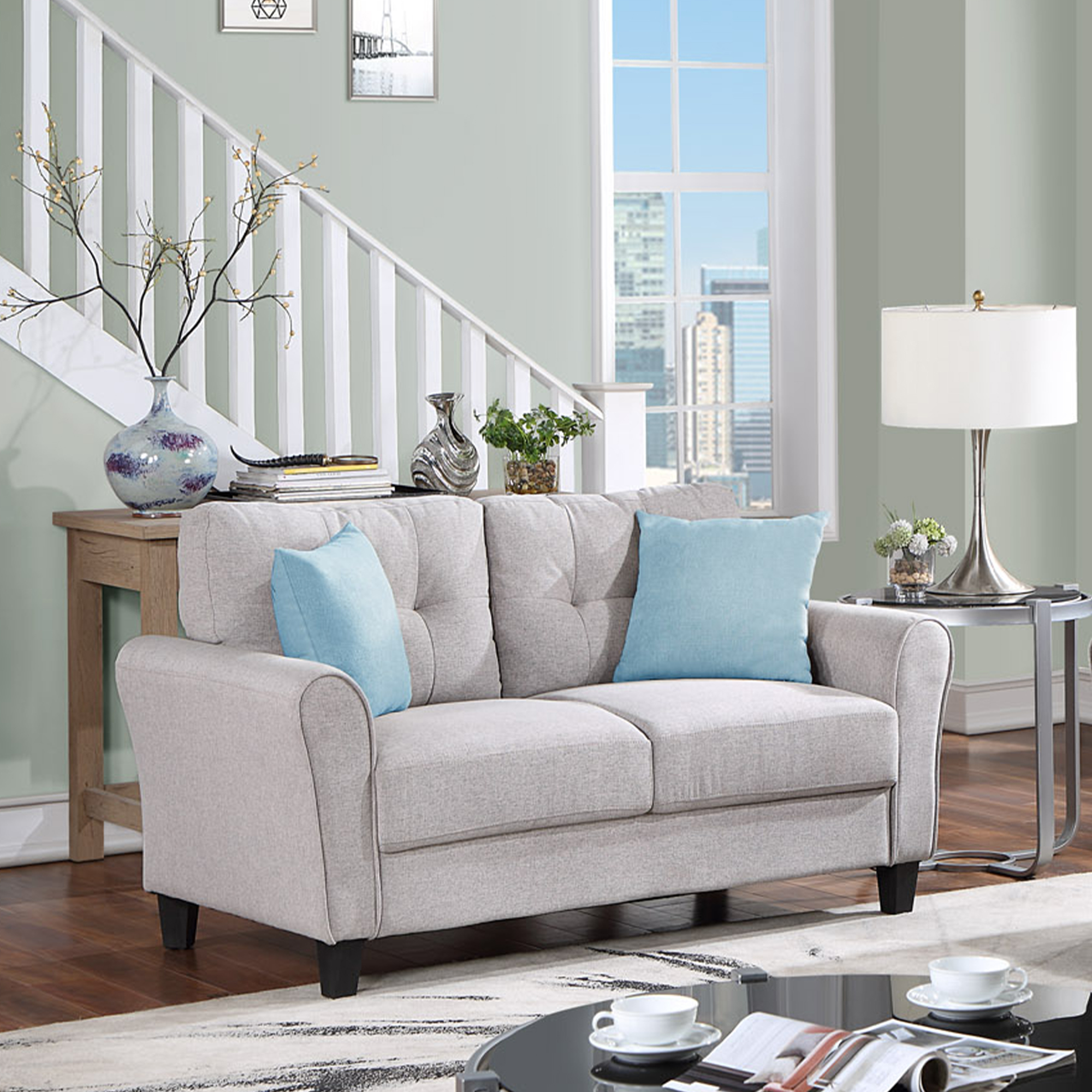 Orisfur. Living Room Loveseat Linen Upholstered Couch Furniture for Home or Office (2-Seat)-Boyel Living