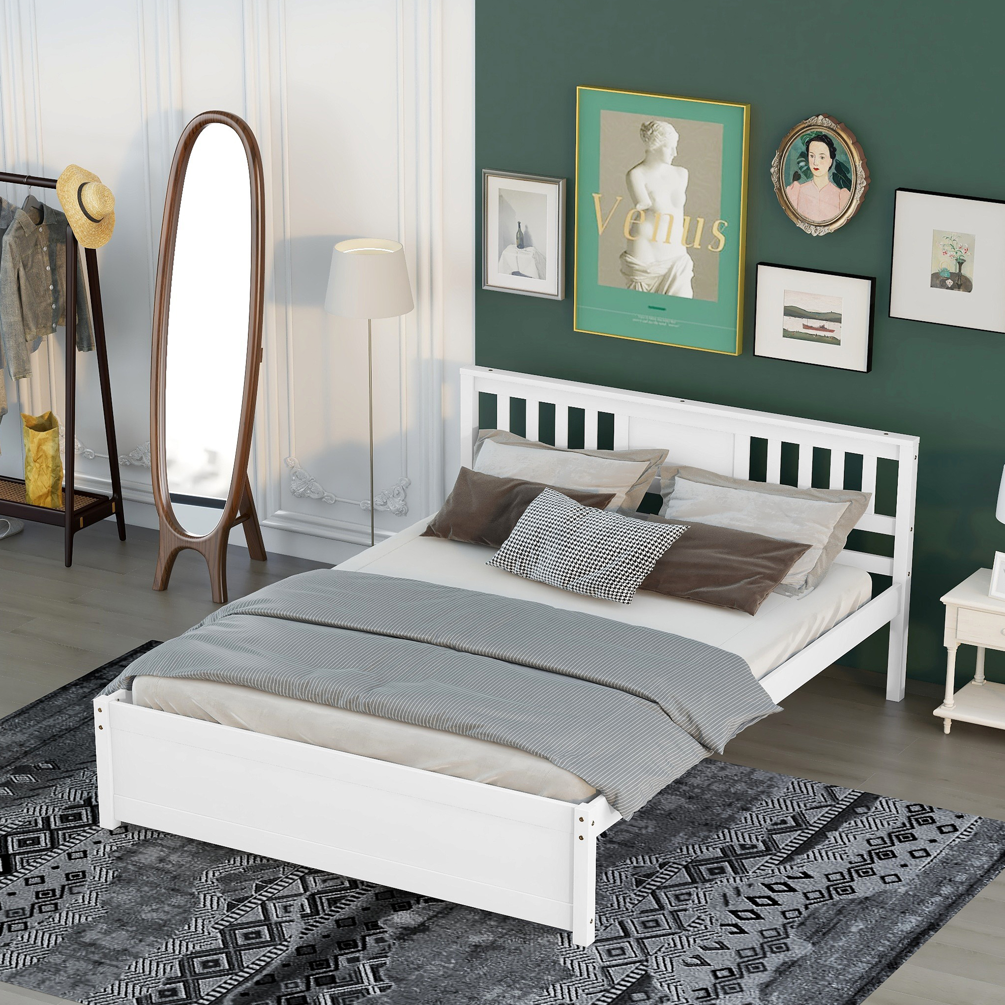 Modern design Wood Platform Queen Bed Frame with Headboard for White color
