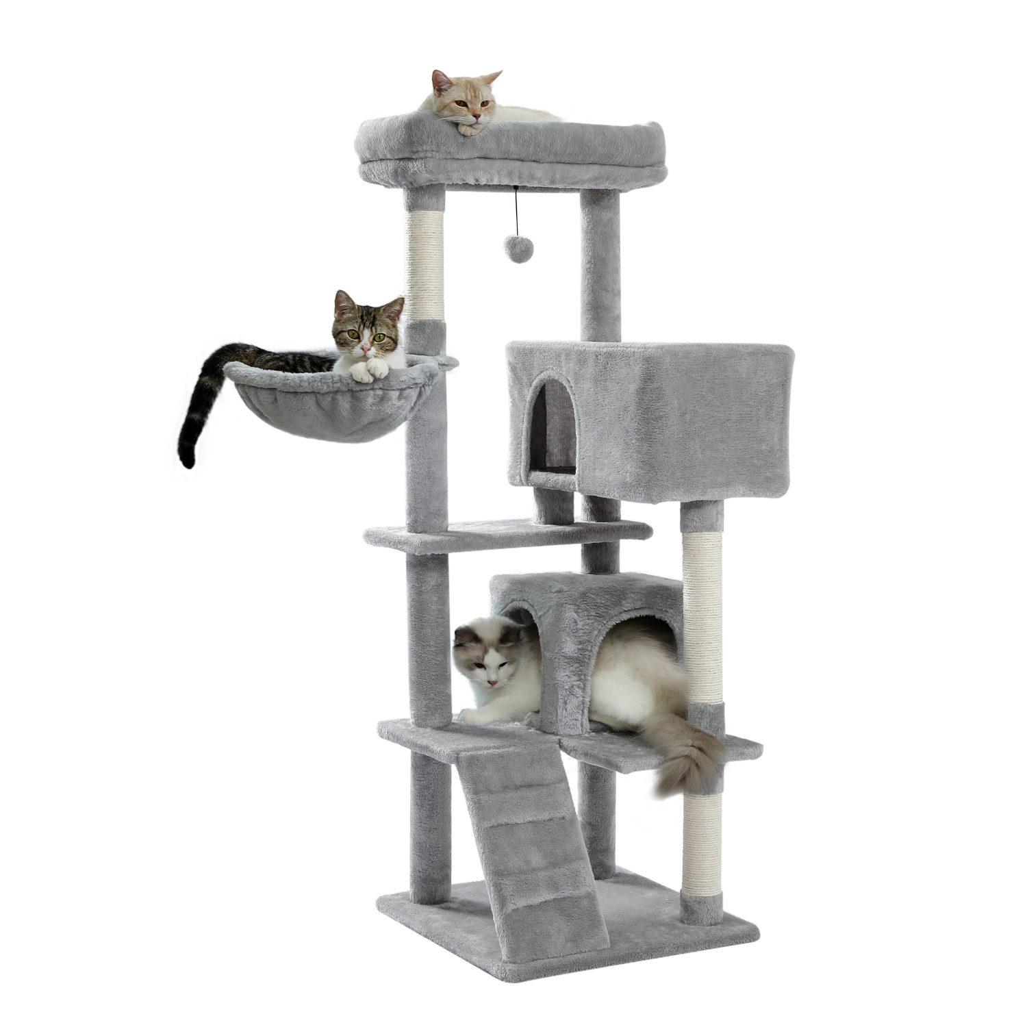 Cat Tree 56 Inches Cat Tower for Multiple Cats and Kittens with Super Large Perch Double Condo Hammock and Scratching Post-Grey-Boyel Living