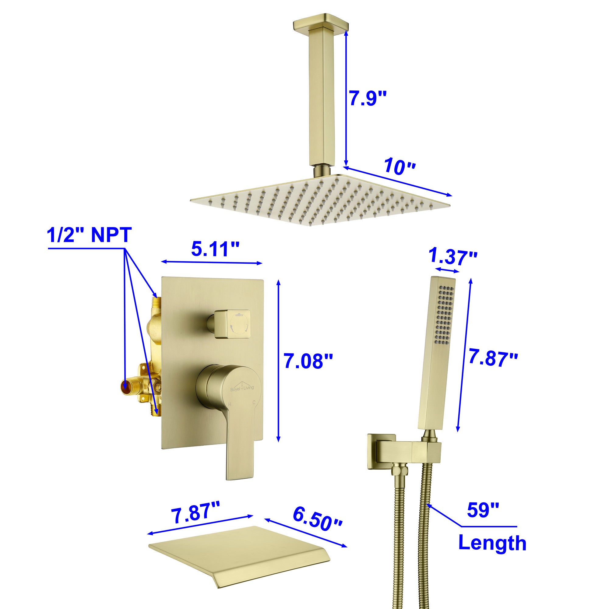 Boyel Living Ceiling Mount Single-Handle 1-Spray Tub and Shower Faucet with 10 in. Fixed shower head (Valve Included)-Boyel Living