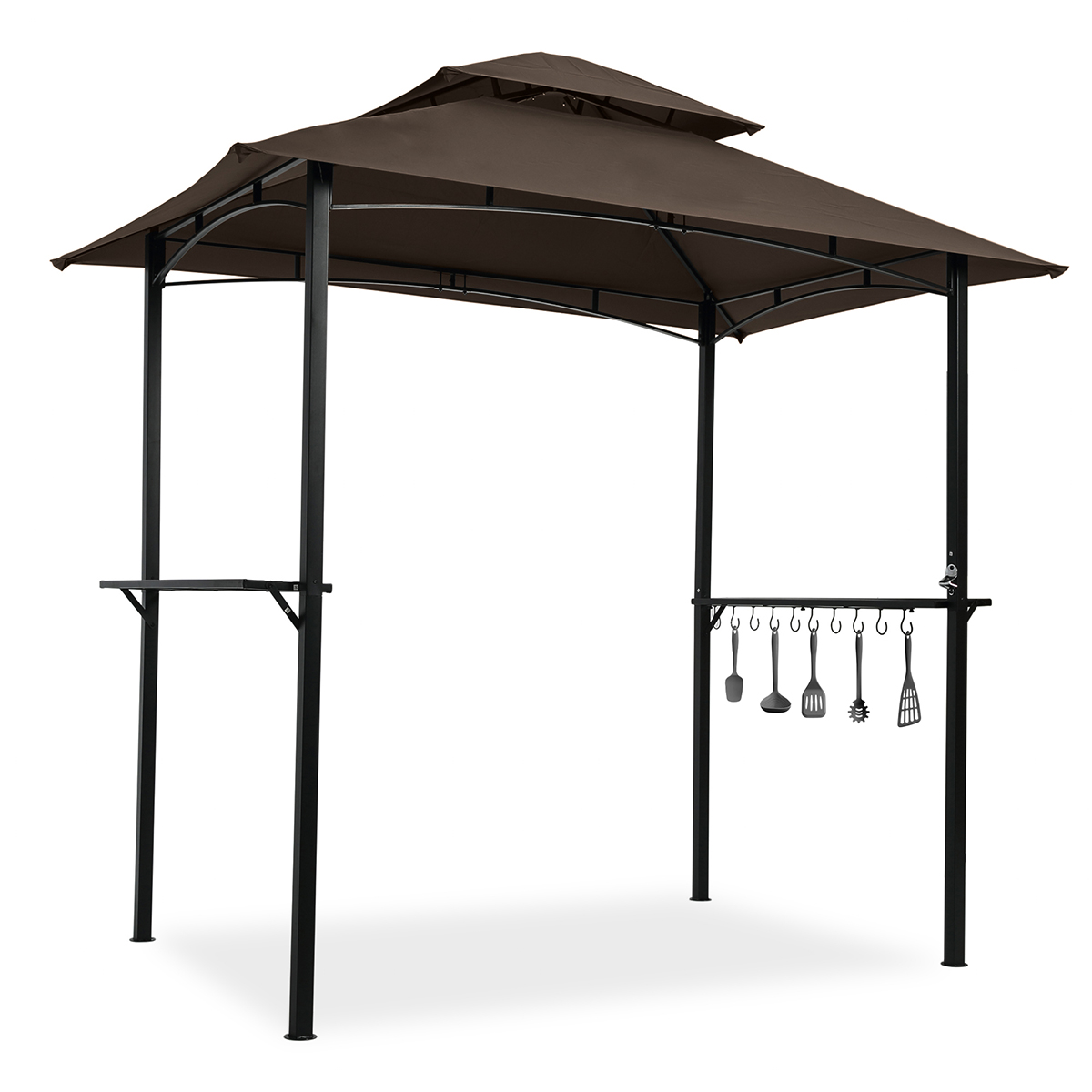 Outdoor Grill Gazebo 8 x 5 Ft, Shelter Tent, Double Tier Soft Top Canopy and Steel Frame with hook and Bar Counters, -Brown-Boyel Living