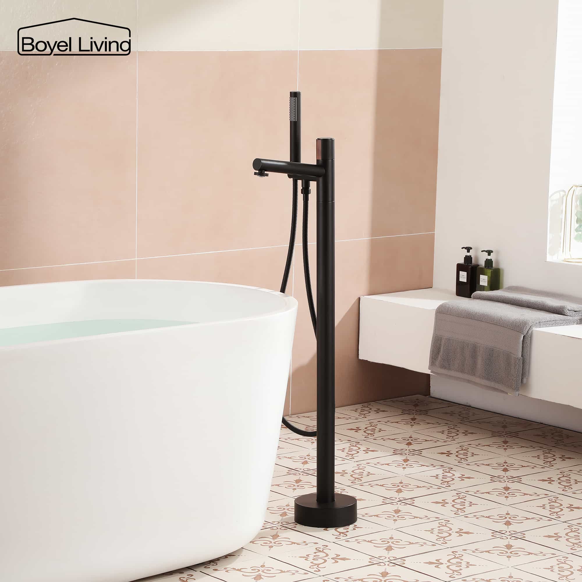 Boyel Living Floor Mounted Freestanding Tub Faucet with Handheld Shower in Matte Black-Boyel Living