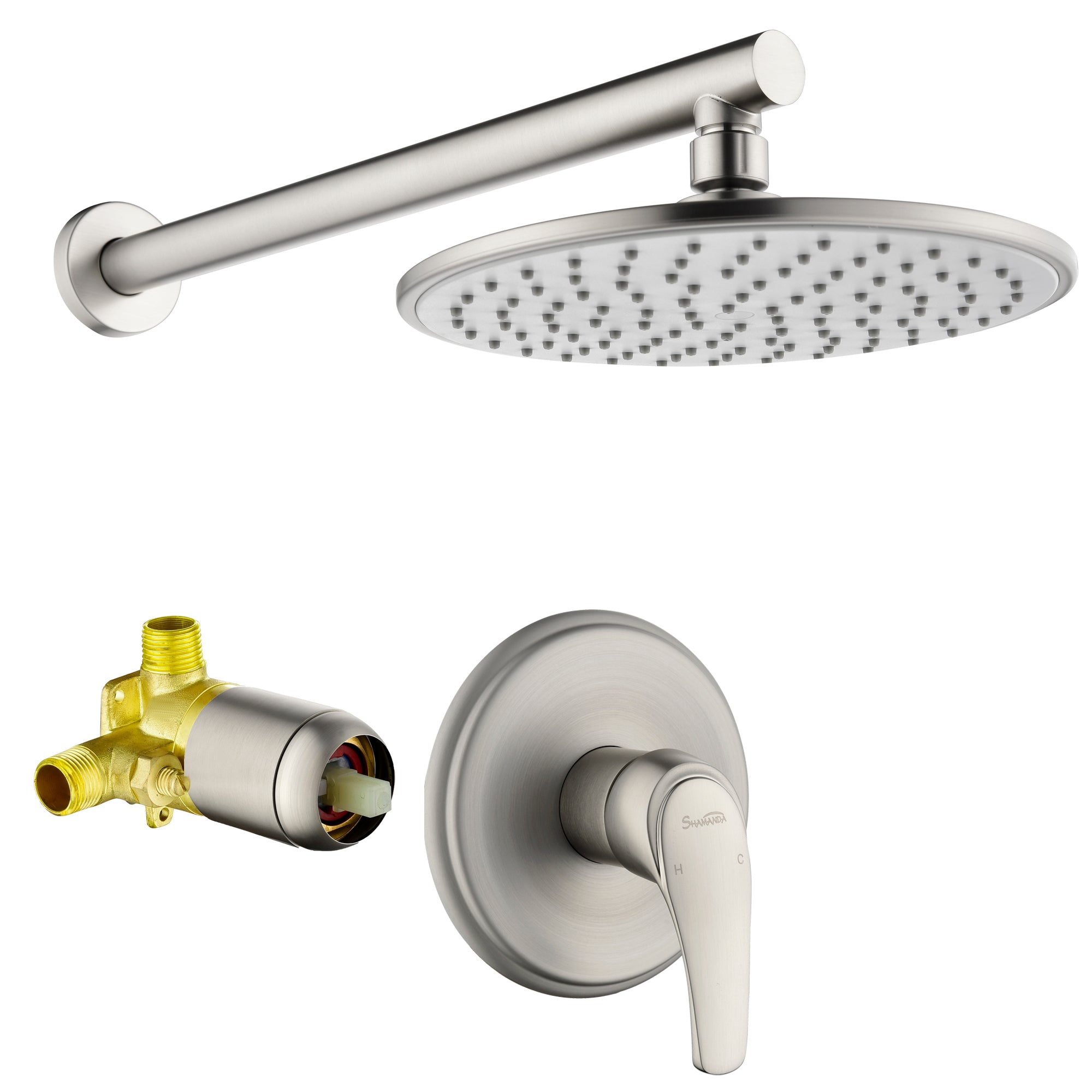 Boyel Living 1-Spray Patterns with 3.4 GPM 9 in. Wall Mount Rain Fixed Shower Head with Single Lever Handle and Valve-Boyel Living
