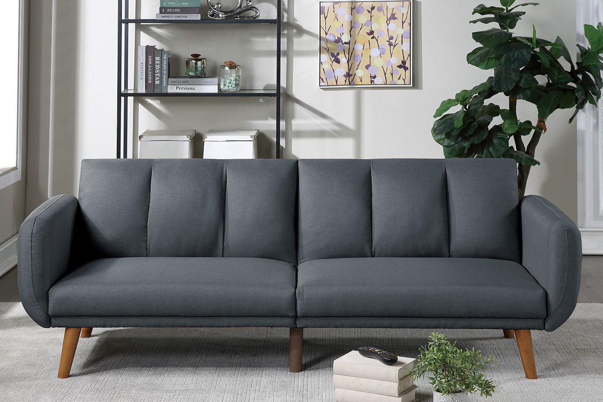 Elegant Modern Sofa Blue Grey Color Polyfiber 1pc Sofa Convertible Bed Wooden Legs Living Room Lounge Guest Furniture-Boyel Living