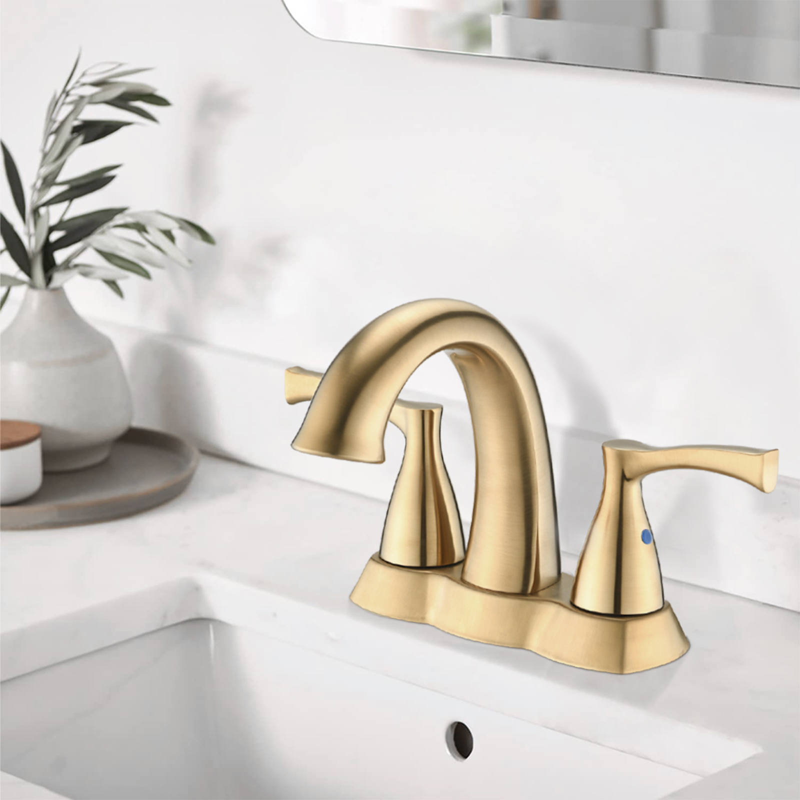 2 Handle 4 Inch Centerset Bathroom Sink Faucet with Pop-Up Drain, Brushed Gold /Brushed Nickel/Matte Black