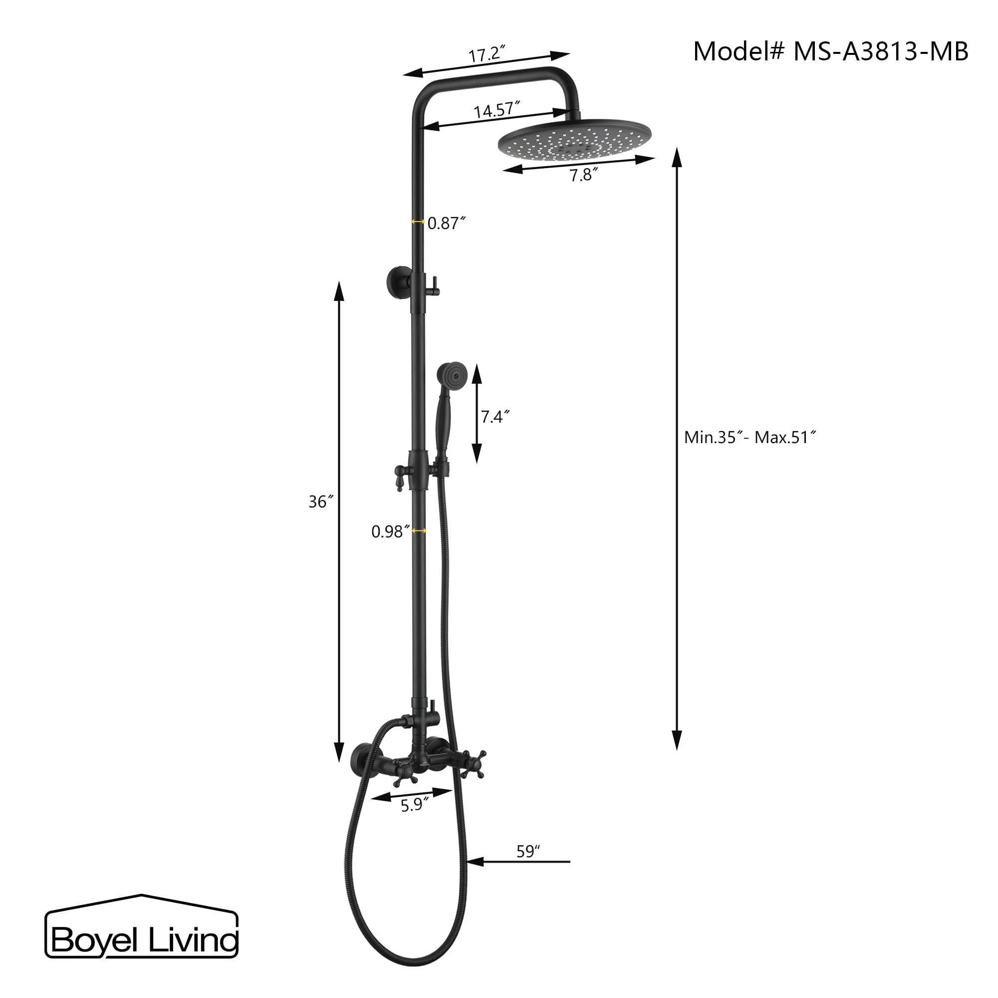 Boyel Living Wall Mount Exposed Shower System with 8 in. Dual Shower Heads-Boyel Living