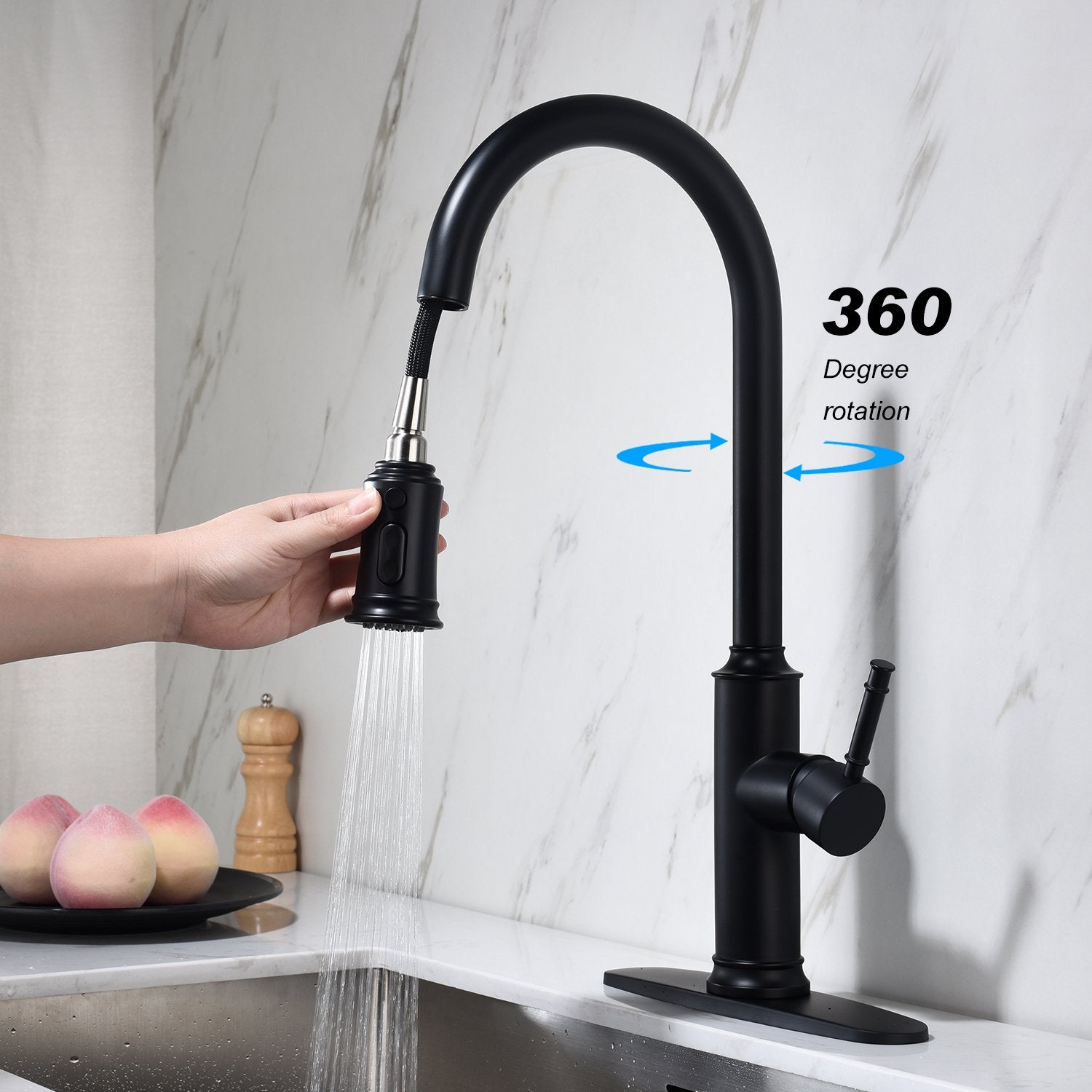 Single Handle Kitchen Faucet with Pull Out Sprayer-Boyel Living
