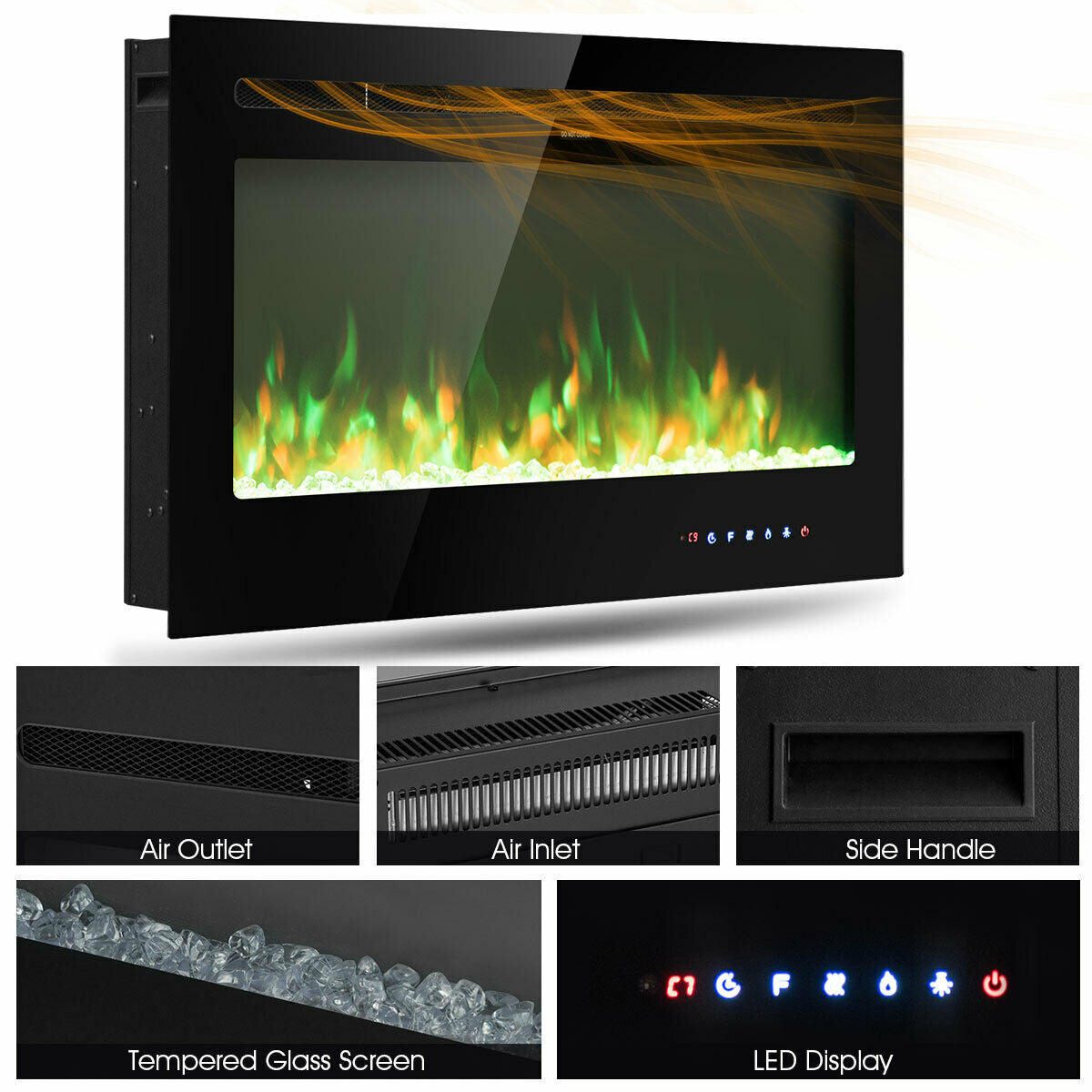 36" Wall Mounted Ultra thin Electric Fireplace with Touch Screen and Timer-Boyel Living