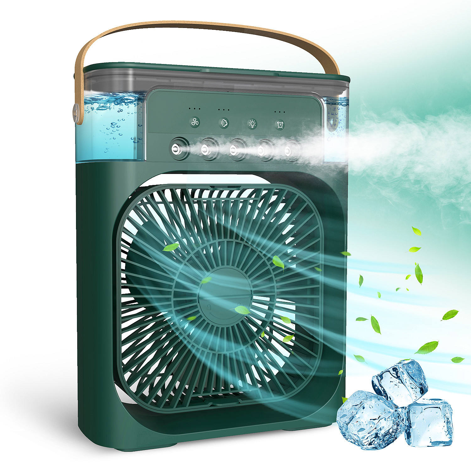 5 In 1 900ml Air Cooling Fan Portable Air Conditioner Fan Timed Air Cooling Fan with 7 Color Lights 5 Jets 3 Speeds