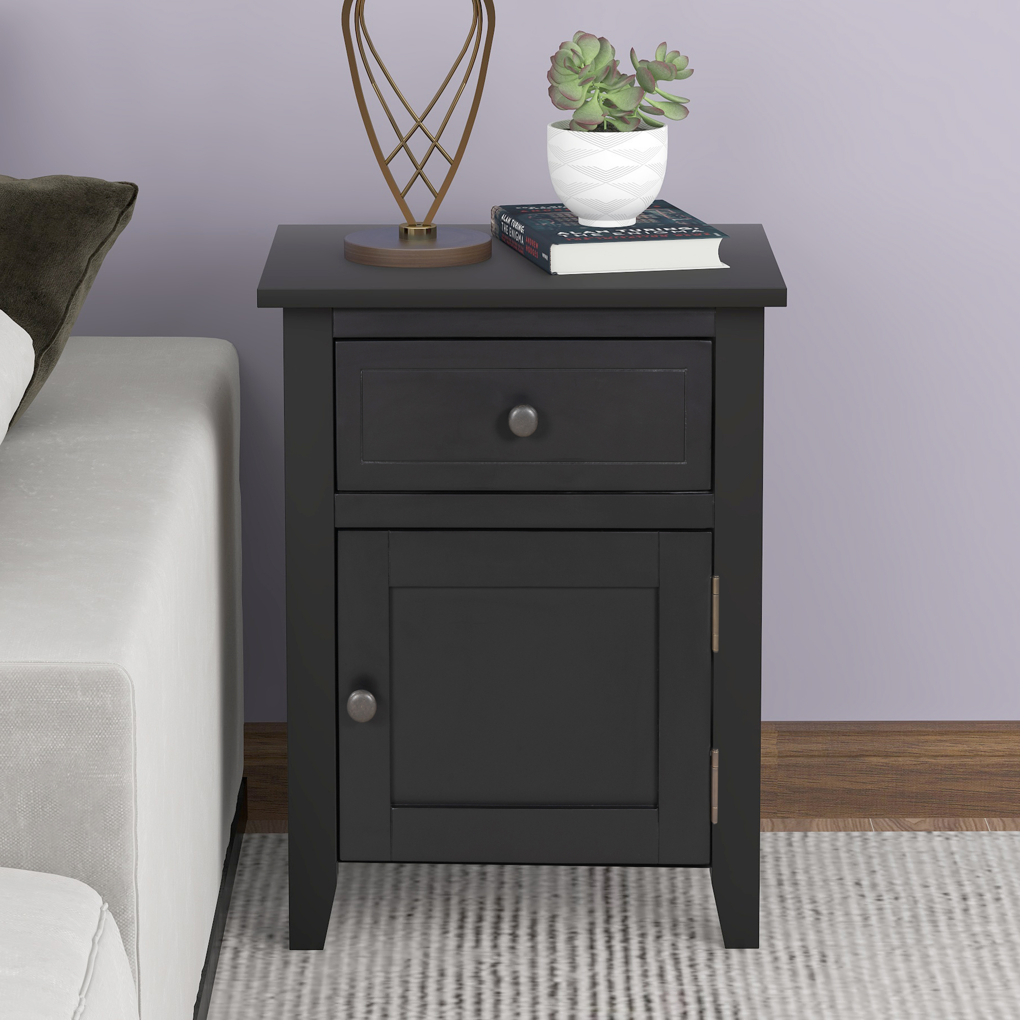 1 Drawer End Table Solid Wood, with 1 Cabinet-Boyel Living
