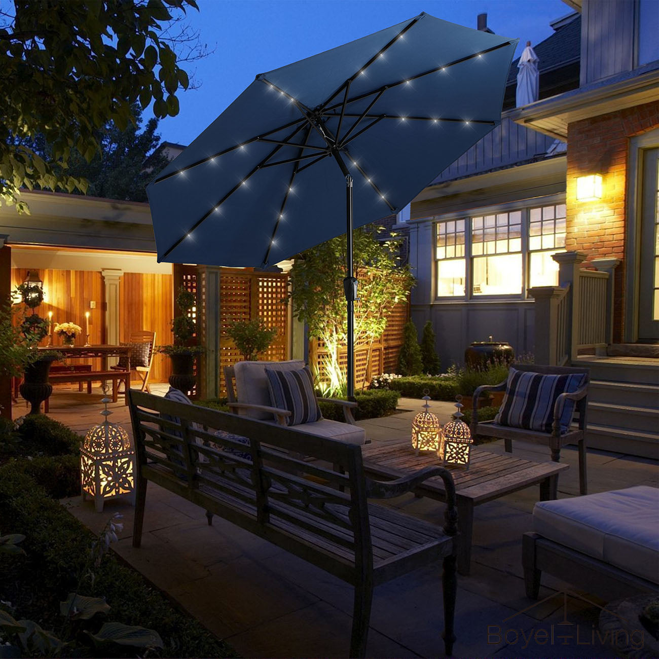 Boyel Living 9-ft Patio Umbrella with LED Lights (Navy)-Boyel Living