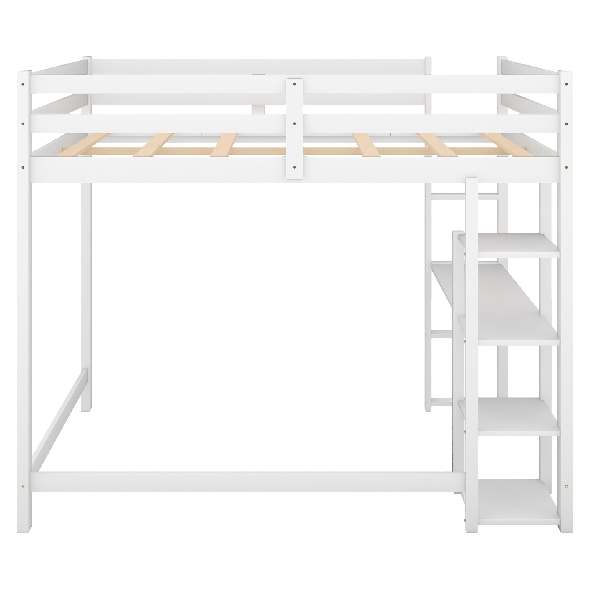 Full Size Loft Bed with Built-in Desk and Shelves,White/Gray