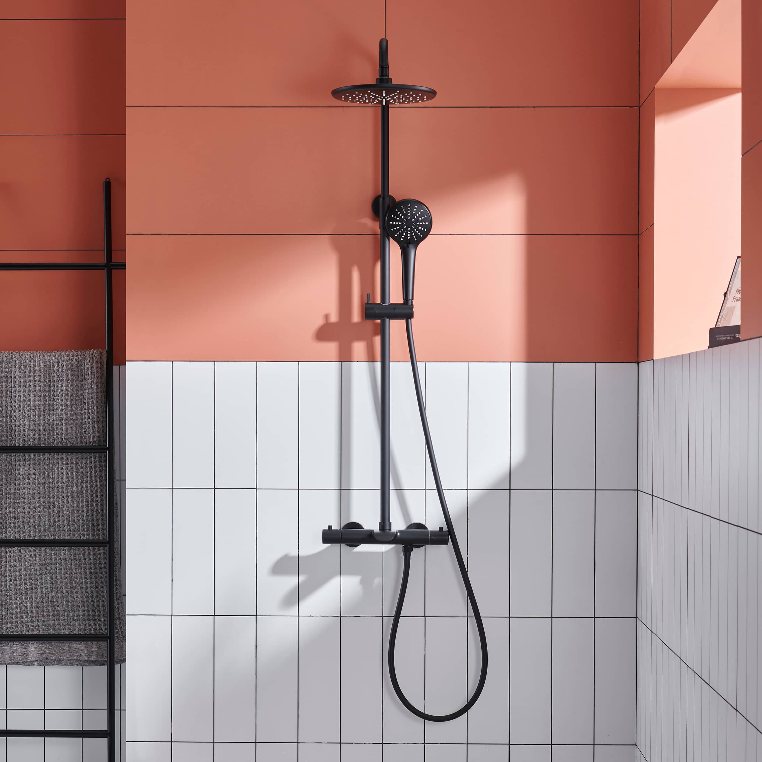 3 Function Wall Mount Round Thermostatic Rain Shower System with Tub Spout in Matte Black-Boyel Living
