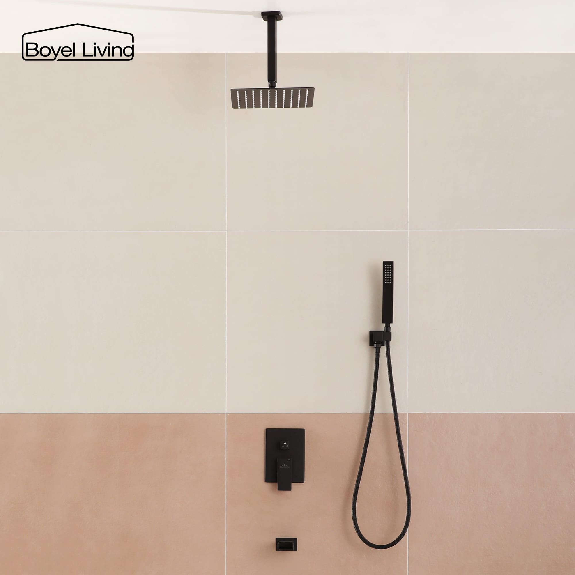 Boyel Living Ceiling Mounted Rain Shower Head Set Shower System with Hand Shower and Tub Spout-Boyel Living