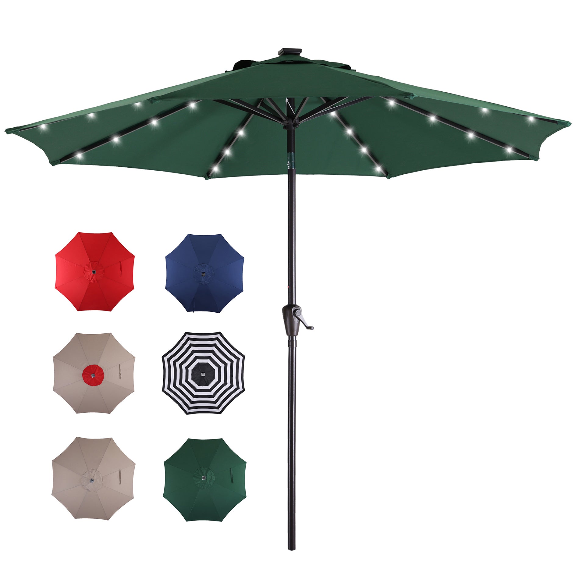 9Ft Patio Cast Aluminum Umbrella with 32 LED Solar Lights-Boyel Living